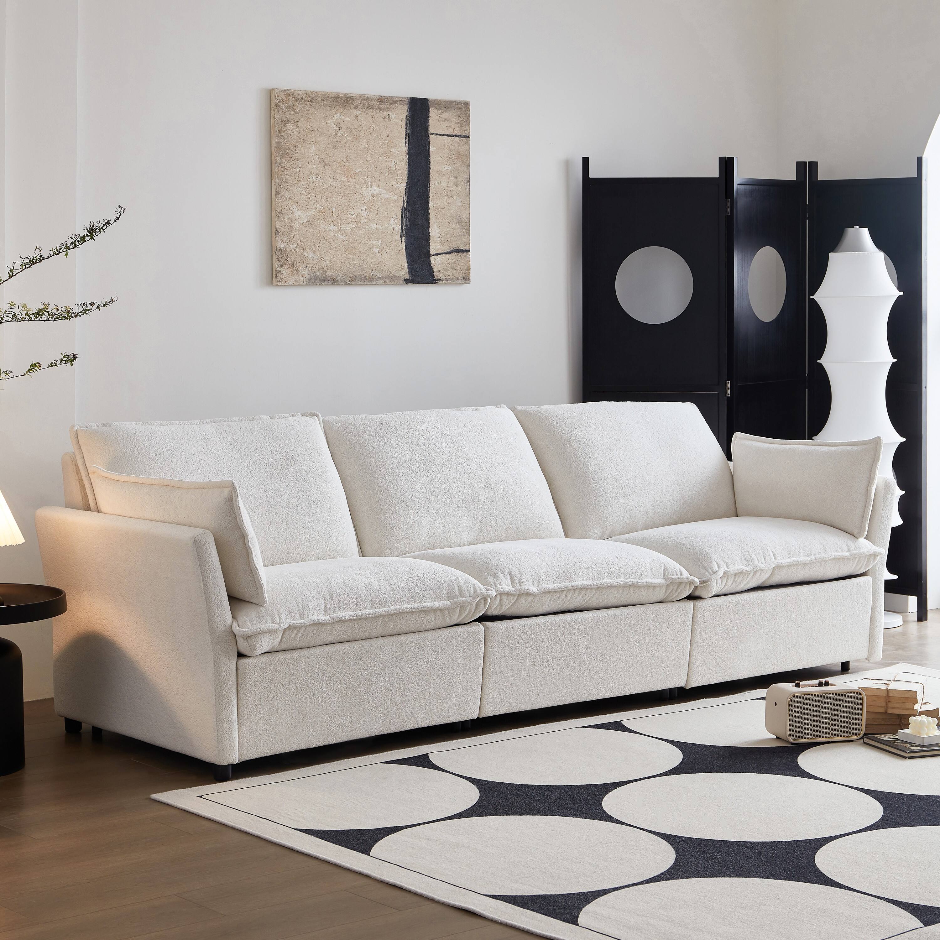 Alt View 9. MSOOB - Modern 3 Seat Chenille Power Reclining Sofa Couch with USB Ports, Three Motor with Independent Control for Each Seat - White.