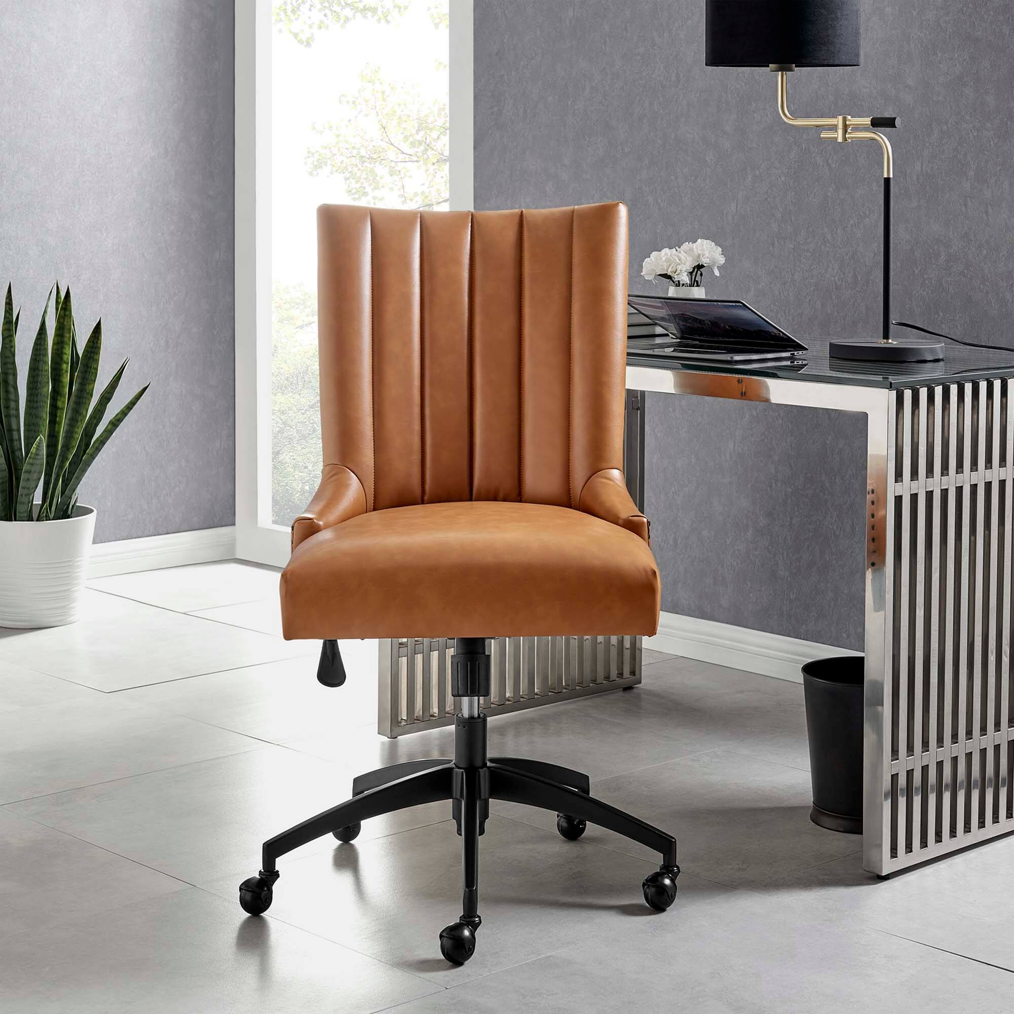 Left. Modway - Empower Channel Tufted Vegan Leather Office Chair by Modway - Black Tan.