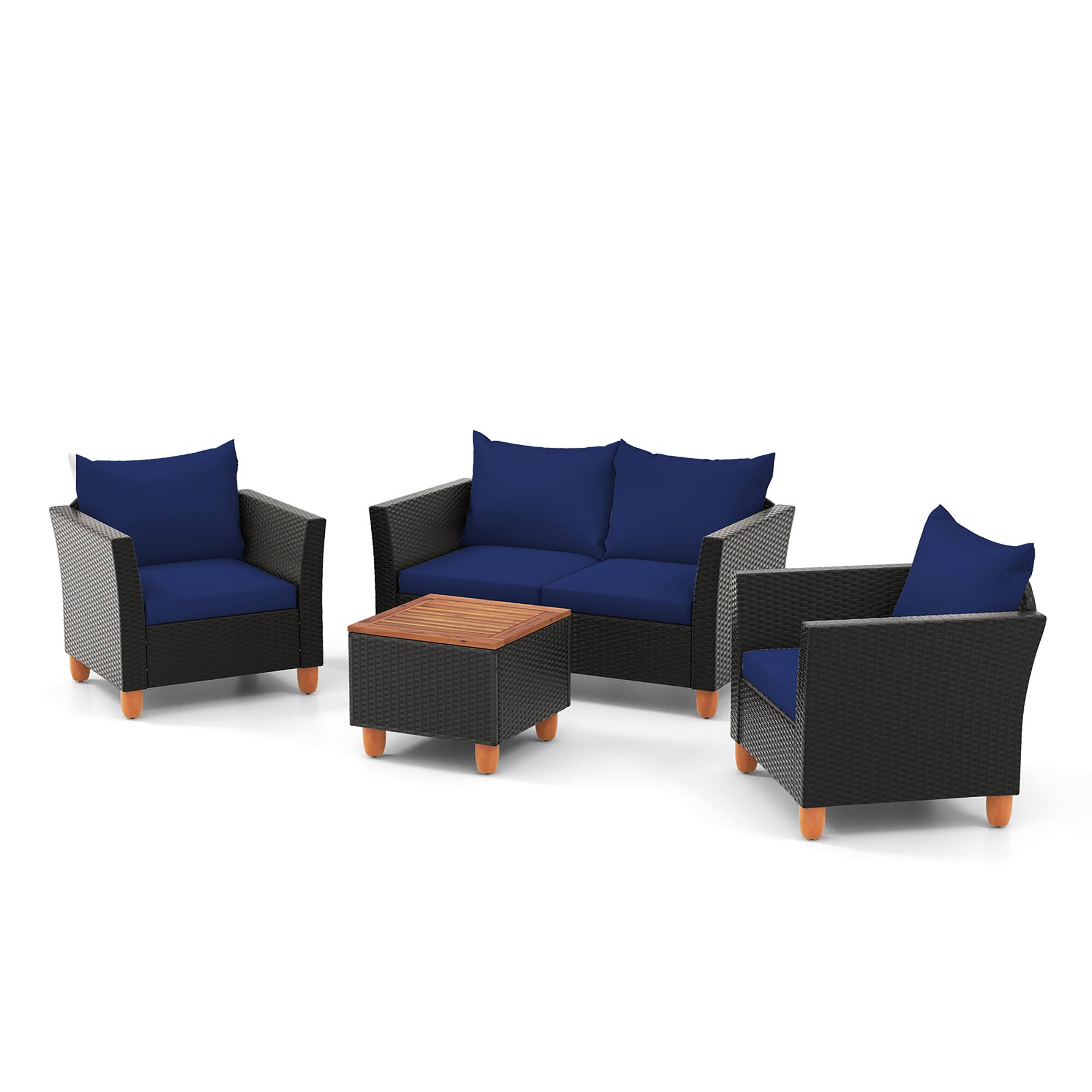 Alt View 1. Gymax - Gymax 4 PCS Wicker Patio Furniture Set w/ Removable Cushions Storage Coffee Table Navy - Navy.