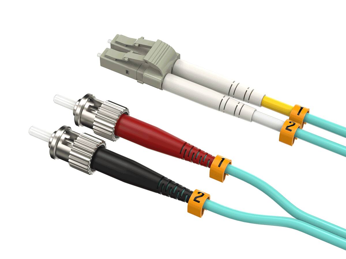 Angle. Cable Leader - OM4 LC to ST Fiber Optic Patch Cable Multimode 50/125 Duplex for SFP Transceivers, Patch Panels, Media Converters - Aqua.