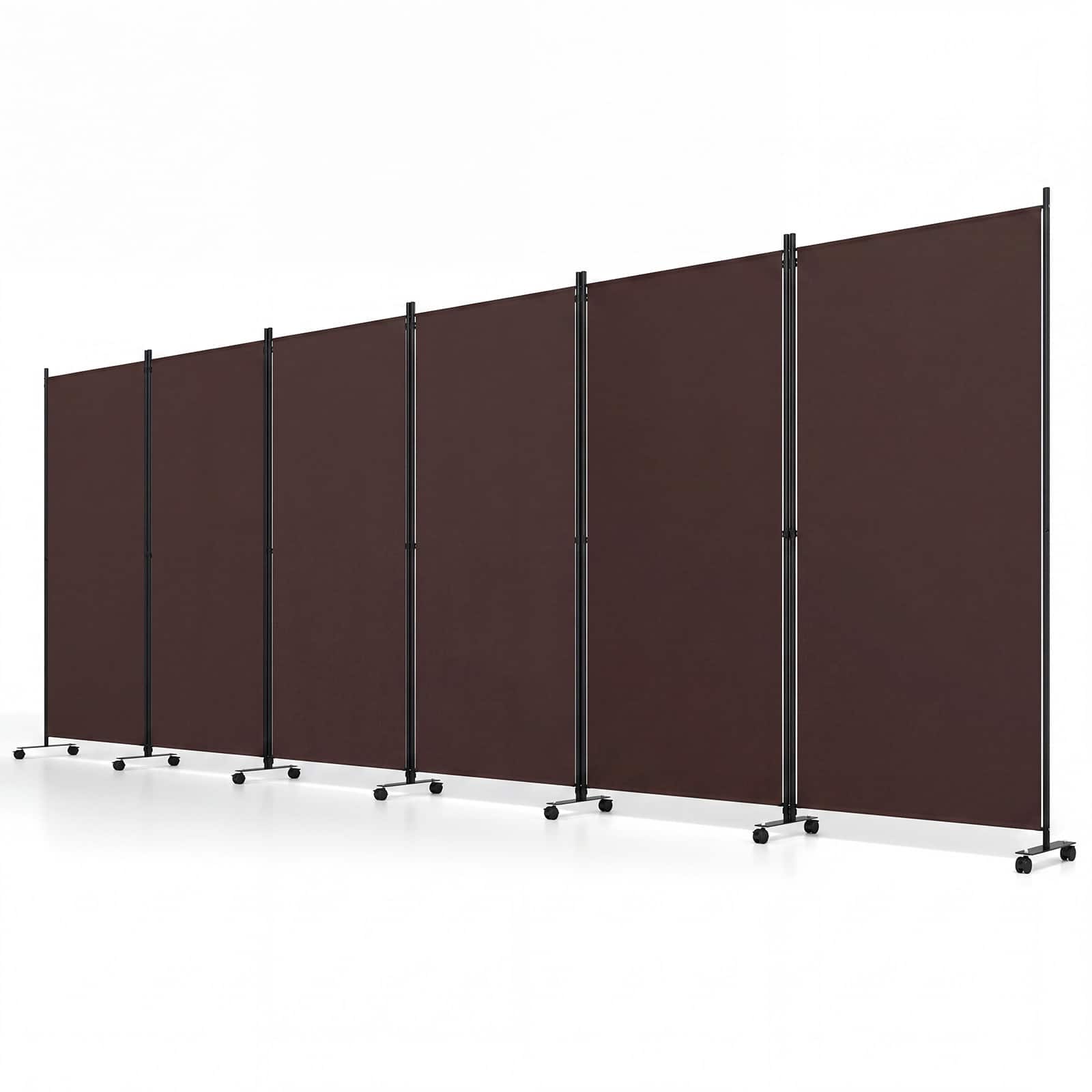 Costway - Room Divider with Lockable Wheels, 6 Panel Folding Privacy Screen for Office - Brown