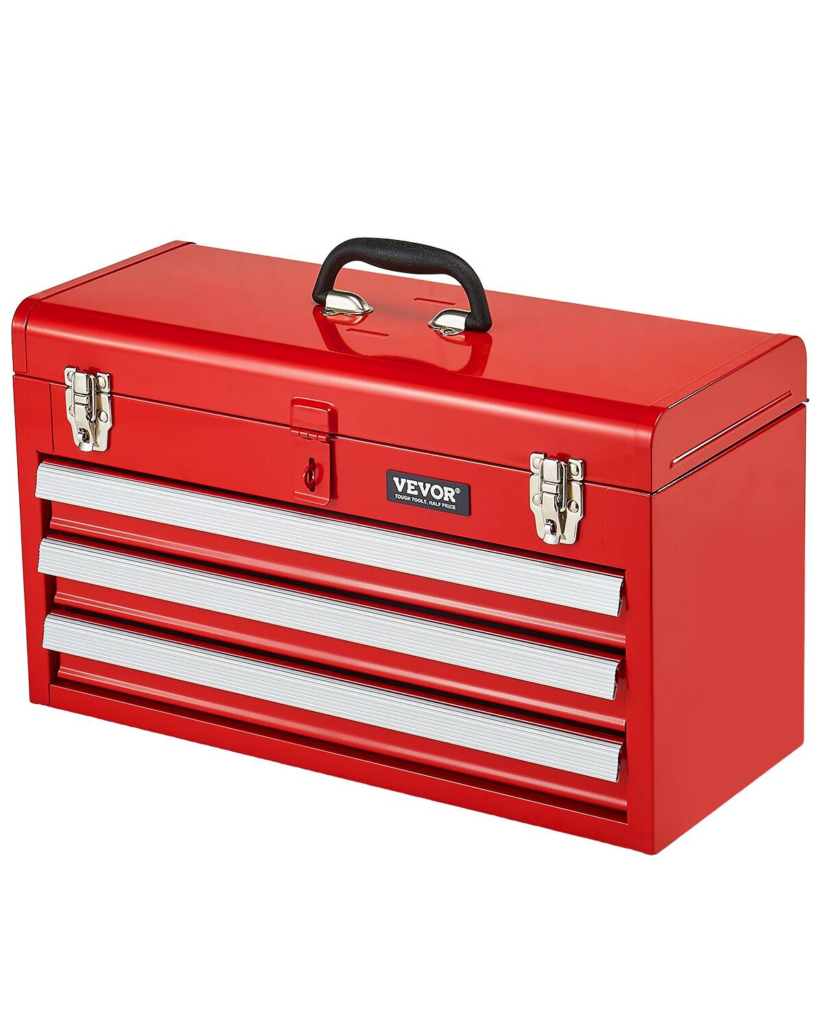 VEVOR - Metal Tool Box, 20.5-inch, Portable Metal Tool Box with 3 Drawers, Small Tool Chest with EVA Liners - Red