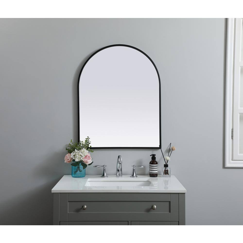 Front. Elegant Decor - Metal Frame Arch Mirror 24x30 Inch in Black - Black.