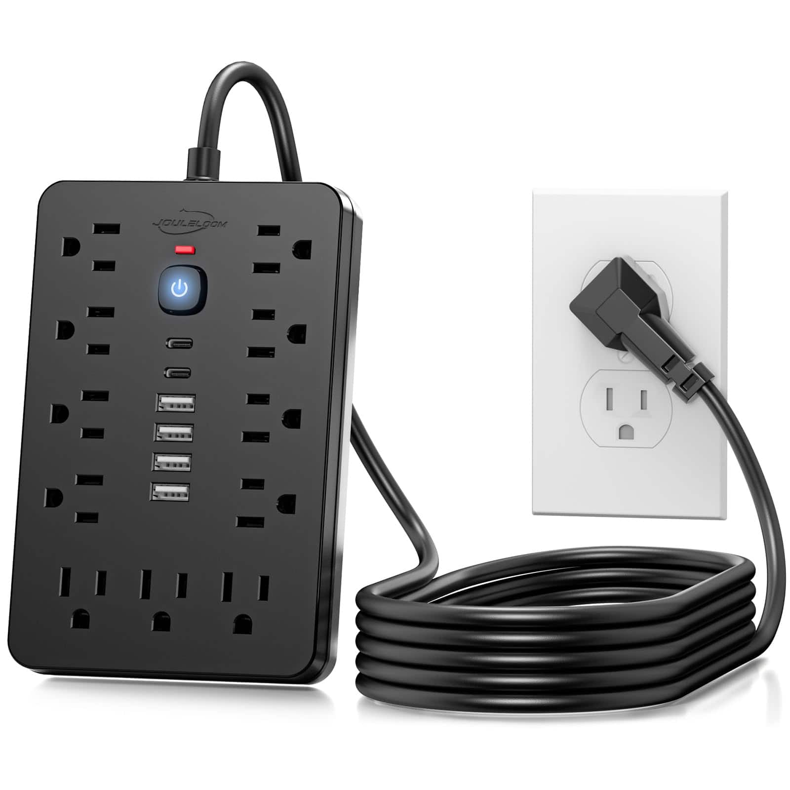 Dazzed Corner - 6 FT Flat Plug Surge Protector Power Strip,11 Multiple AC Outlets - Black