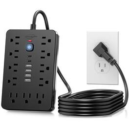 Dazzed Corner - 6 FT Flat Plug Surge Protector Power Strip,11 Multiple AC Outlets - Black