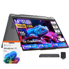 Lenovo - Upgraded - Yoga 7i 2-in-1 14" 2K OLED Touch Laptop,Intel Ultra 5 322,16GB RAM,2TB SSD+1TB Dock,Backlit,Win 11 Pro - Luna Grey
