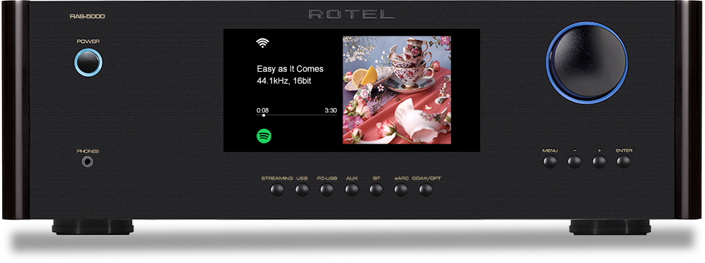RAS-BODO ROTEL POWDR Easy as It Comes 44.1kHz, 16bit 0:08 3:30 PHONES MENU ENTER STREAMING use PO-USB AUX B GARC COAX/OPT