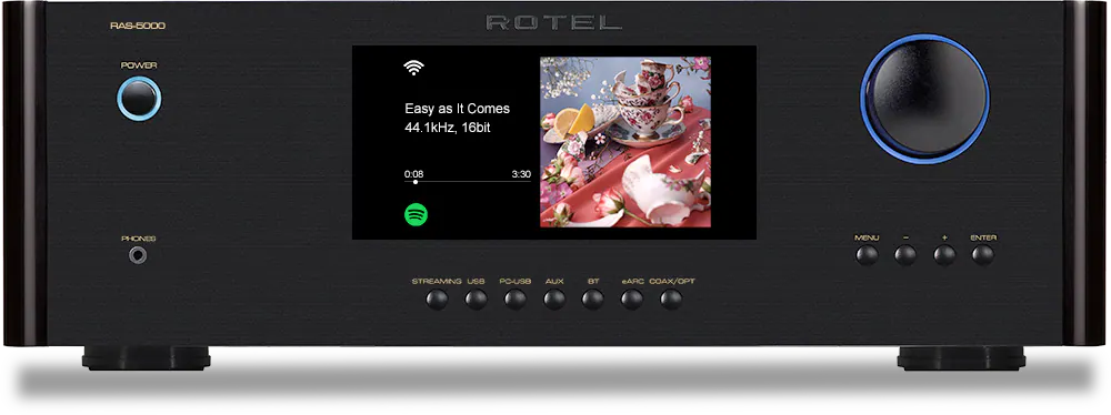 RAS-BODO ROTEL POWDR Easy as It Comes 44.1kHz, 16bit 0:08 3:30 PHONES MENU ENTER STREAMING use PO-USB AUX B GARC COAX/OPT