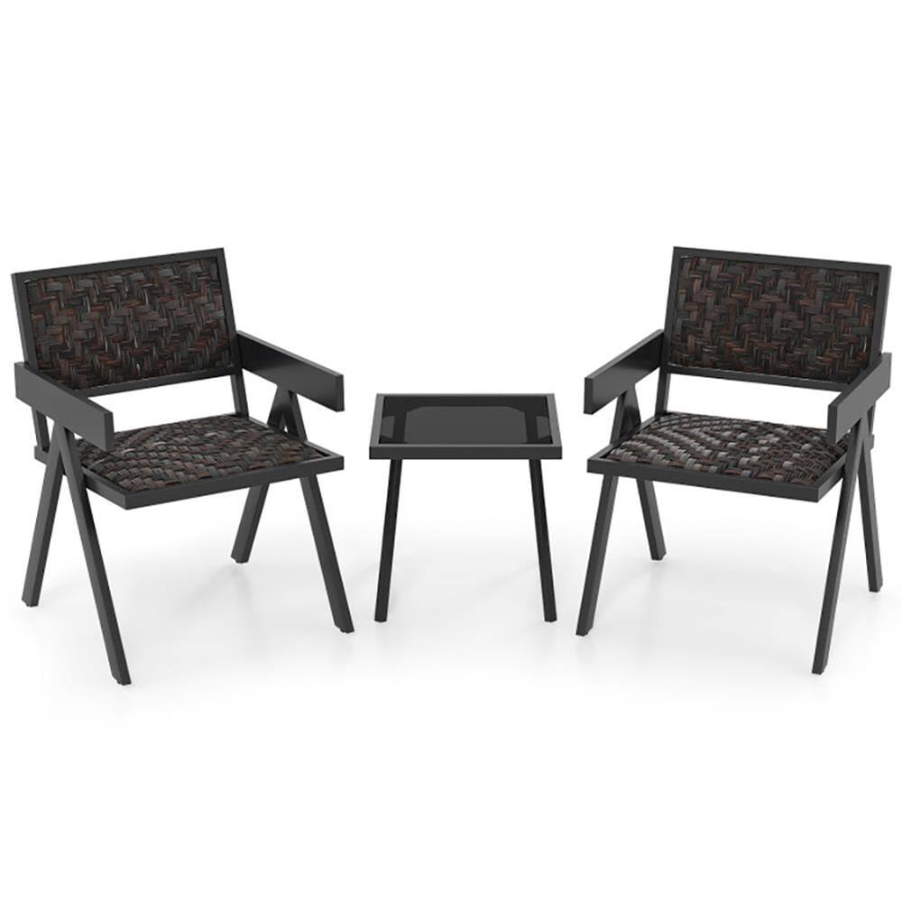 Angle. Kadyn - Patio Furniture Sets,Outdoor & Patio Furniture Sets,3 Pieces Patio PE Wicker Bistro Set with Quick-Drying Foam-Black - Black.