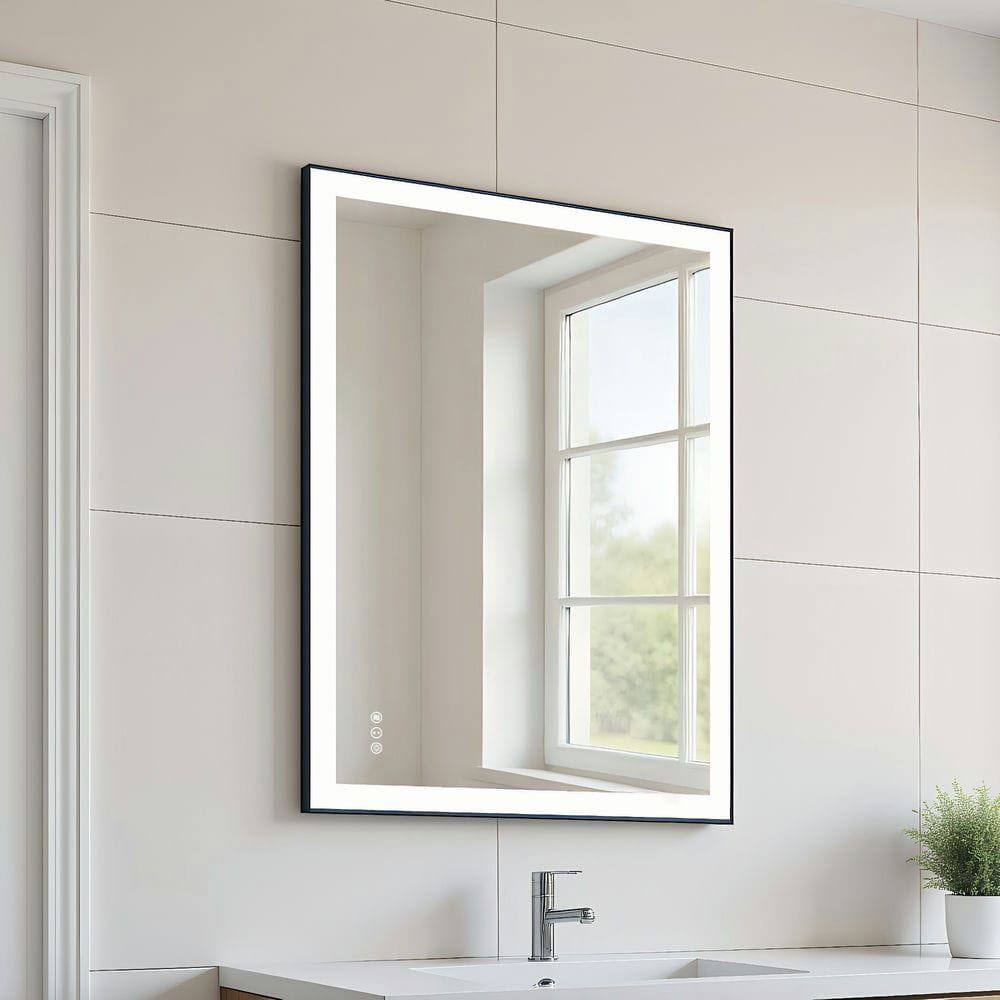 Alt View 7. Kadyn - 40x32 Inch Large Rectangle LED Bathroom Mirror with Contemporary Black Frame - Black.