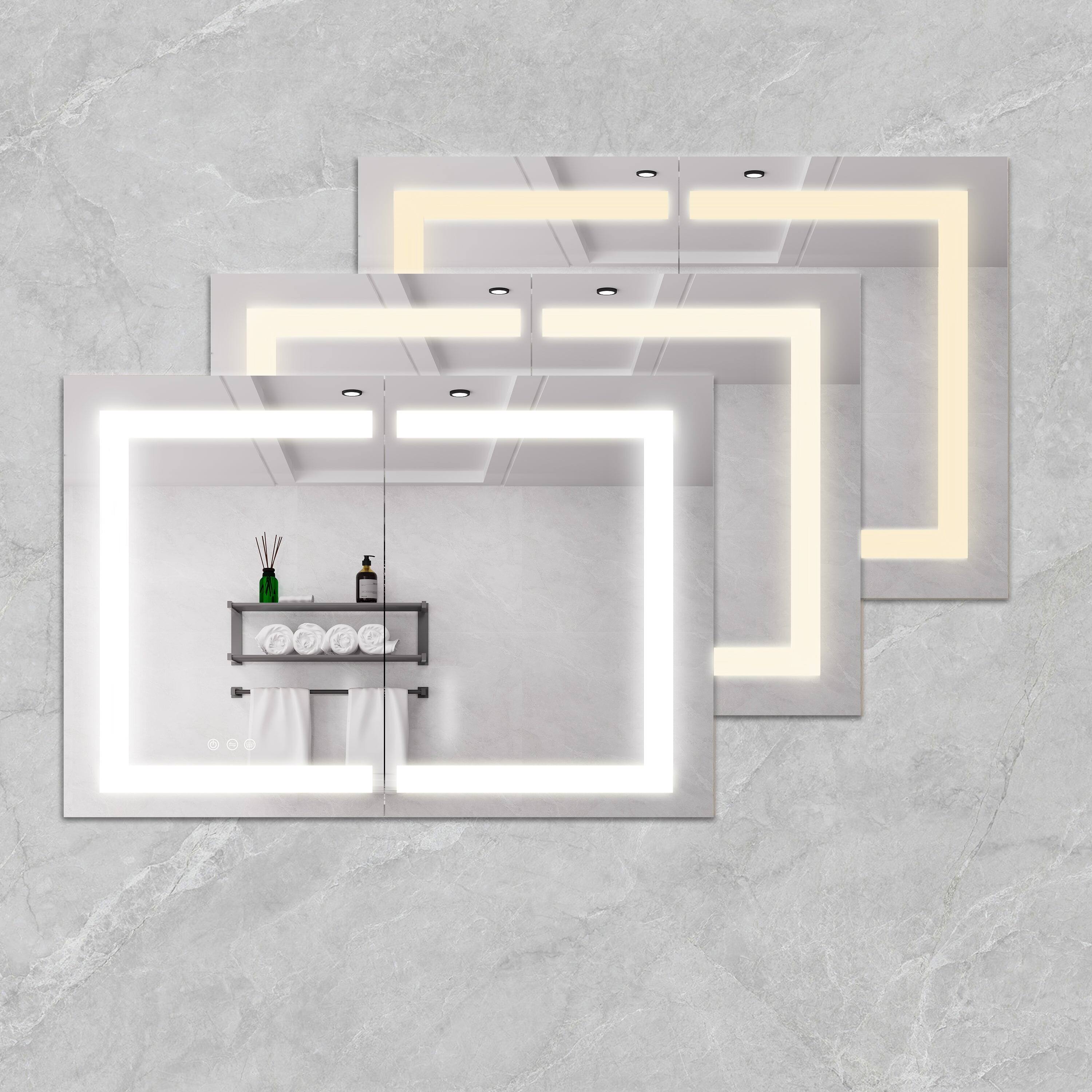 Alt View 5. Boyel Living - Bathroom Medicine Cabinet with LED Mirror Lights 36x24 Inch Double Door Wall Mount with Defogger - Silver.