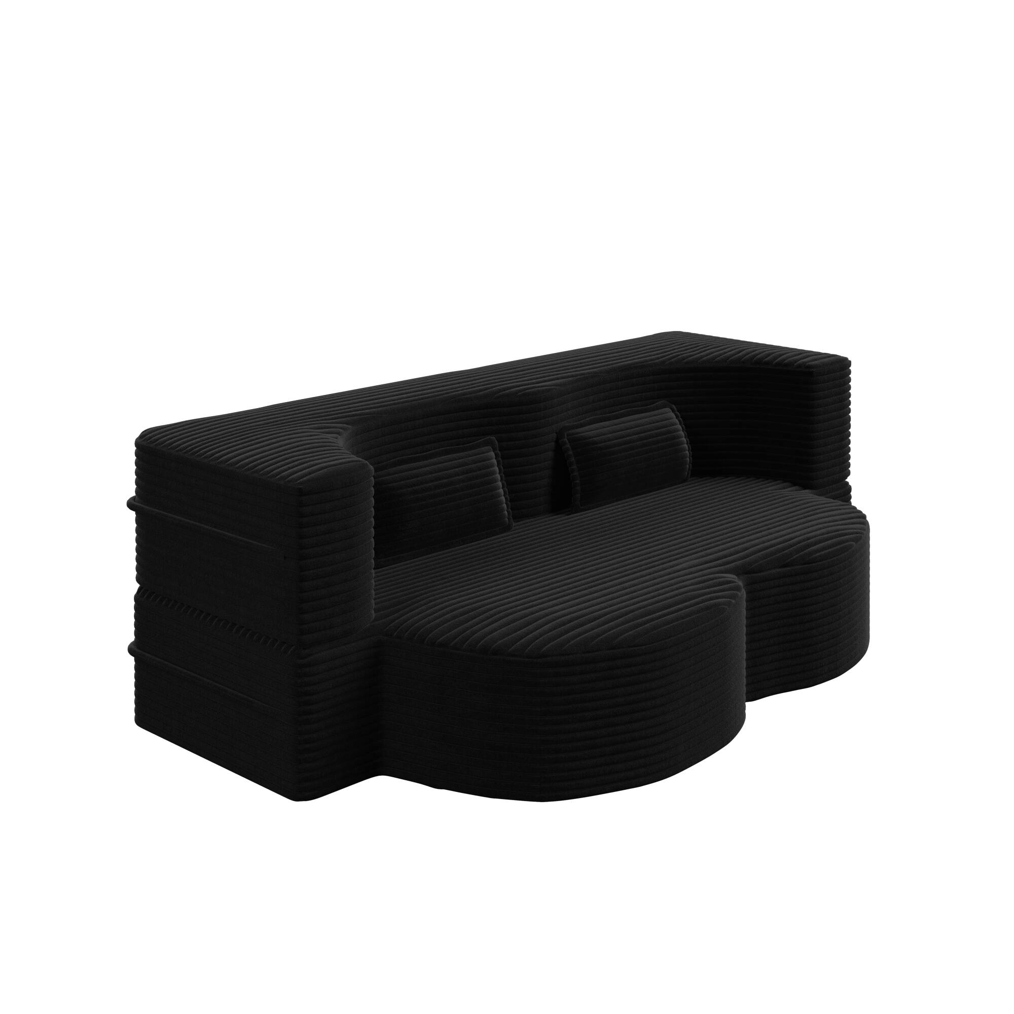 Alt View 5. GOODSILO - Convertible Plush Corduroy Floor Sleeper Sofa with Dual Pillows for Living Room and Guest Use - Black.