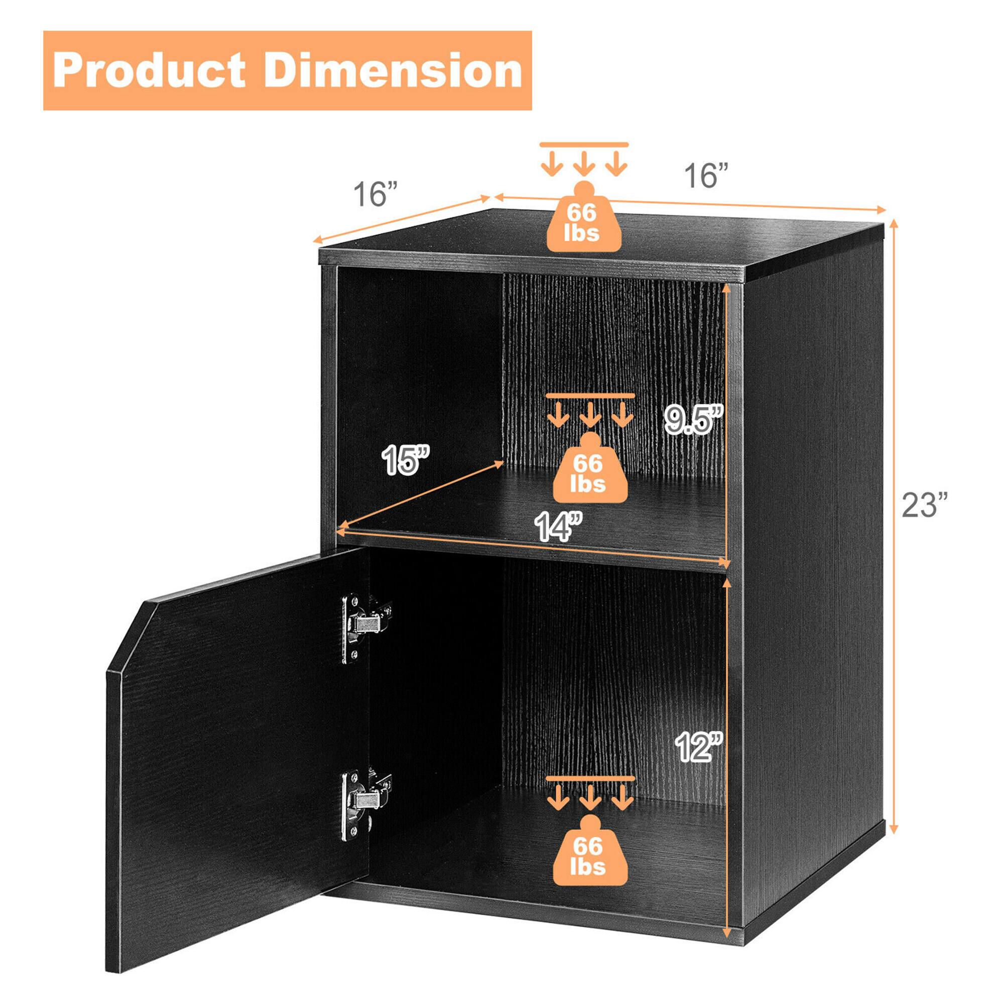Product Dimension: 16" x 16" x 23"  
Weight Capacity: 66 lbs (top shelf), 66 lbs (middle shelf), 66 lbs (bottom shelf)  
Shelf Dimensions:  
- Top Shelf: 16" x 15"  
- Middle Shelf: 14" x 9.5"  
- Bottom Shelf: 12" x 9.5"