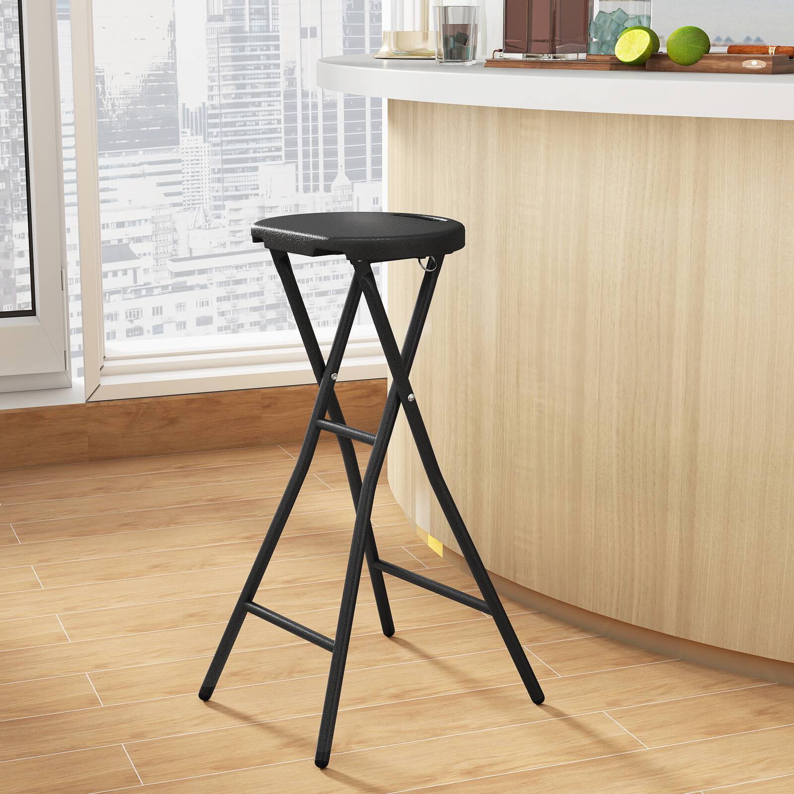 Alt View 4. Gymax - Gymax 2PCS Folding Bar Stool Counter Height Backless Bar Chair w/HDPE Seat for Island Black - Black.