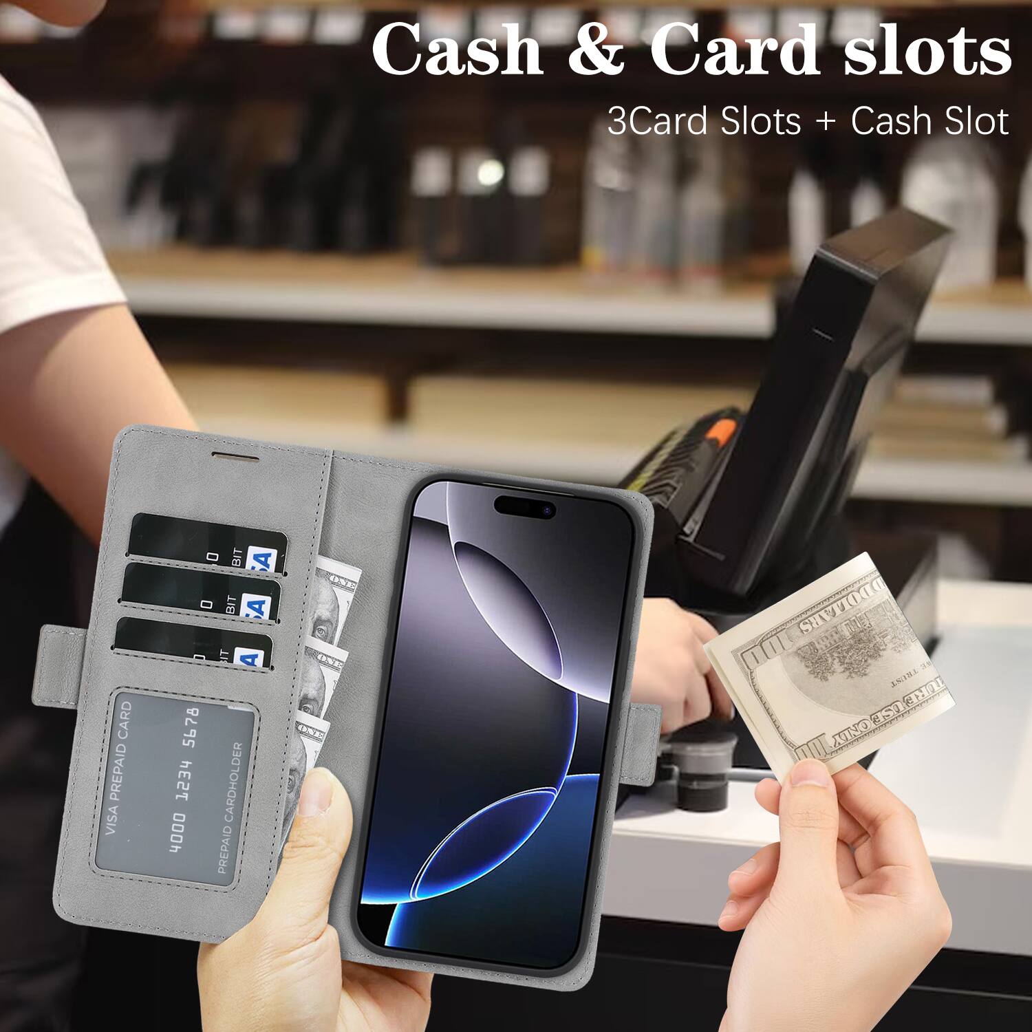 Cash & Card slots  
3Card Slots + Cash Slot  

CARD VISA PREPAID  
- 567 hE2T 4000  
BIT A BIT A IT PREPAID CARDHOLDER  
ONE  
TU DDOLLARS TRUST TURE XINO TUREUSE USE
