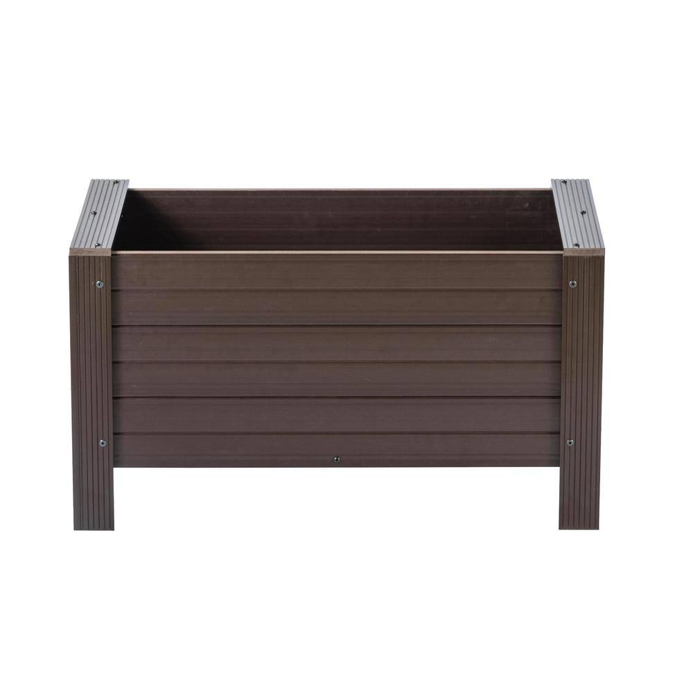 Angle. New Age Pet - 48" ECOFLEX Rectangular Planter, Walnut - Walnut.