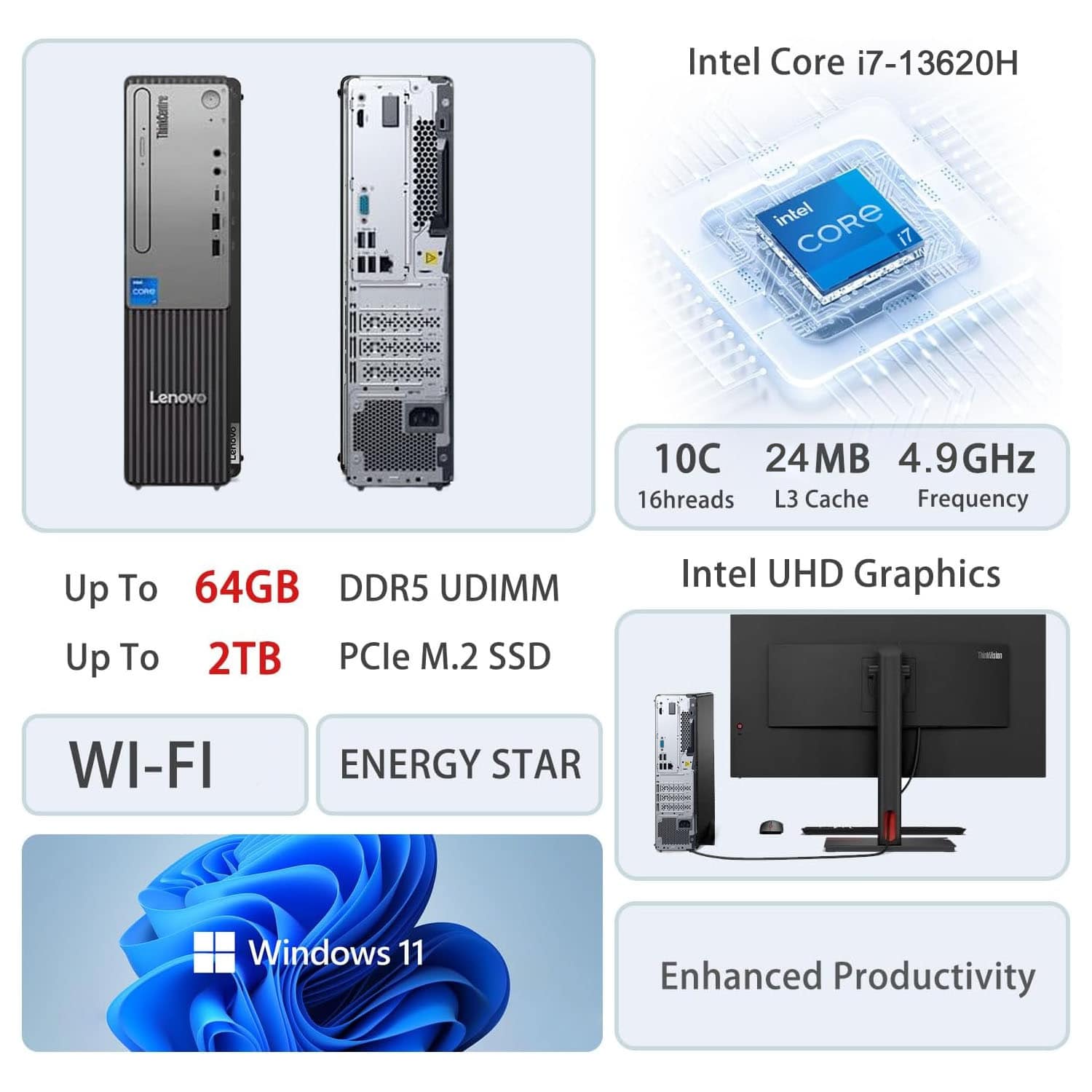 Lenovo ThinkCentre neo 30s Desktop Intel Core i7 13620H with 16GB