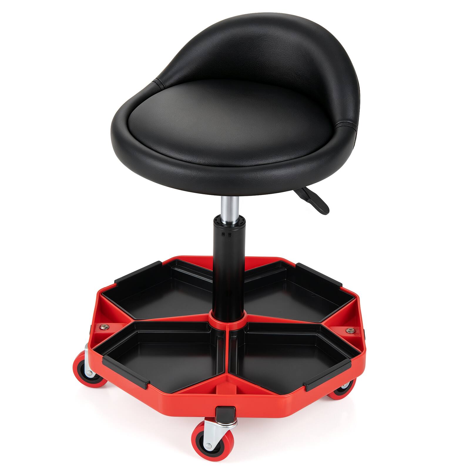 Alt View 9. Costway - Costway Rolling Mechanic Stool with Tool Storage Tray, Backrest, PU Leather Seat Cushion - Black & Red.