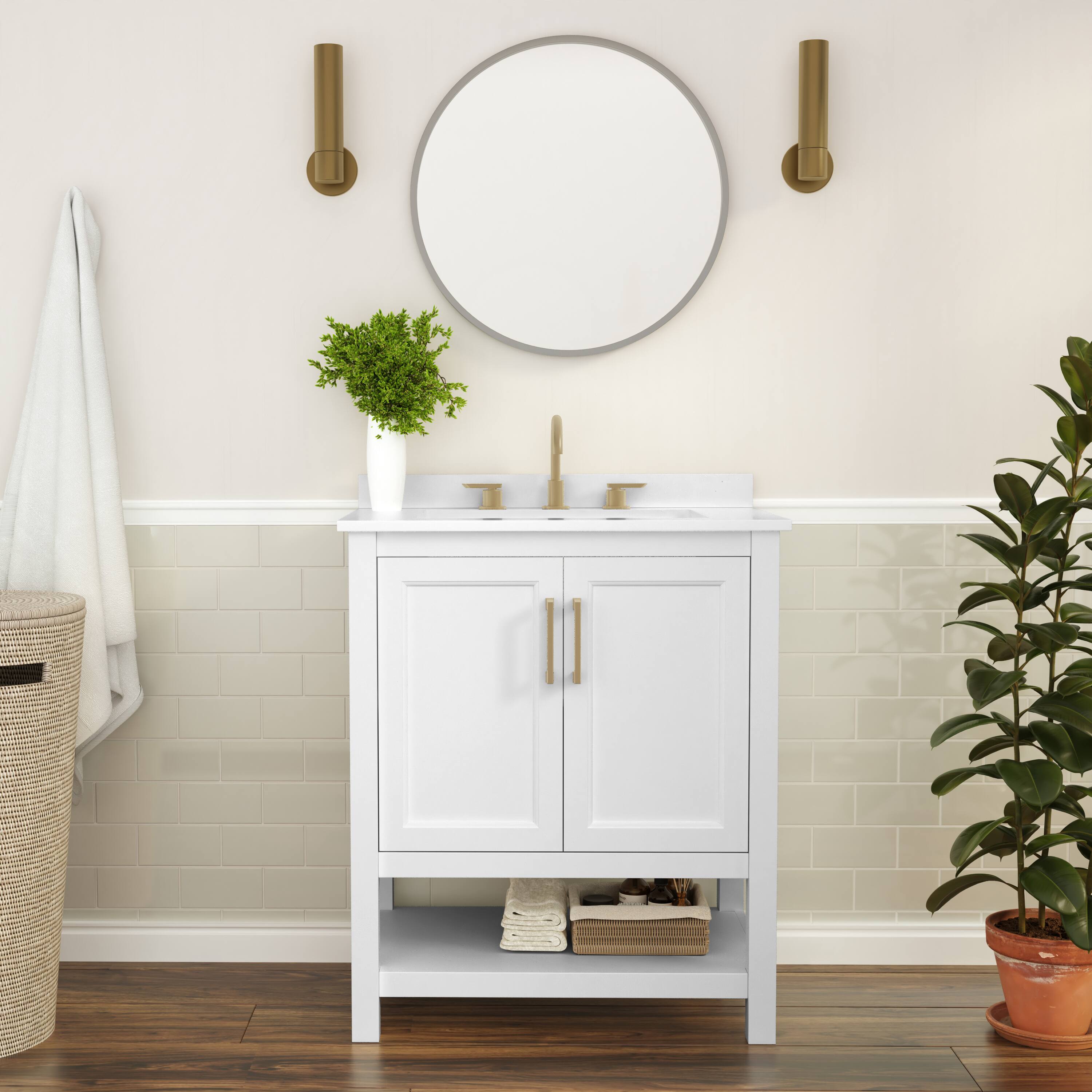 Alt View 1. Flash Furniture - Vega 30 Inch Bathroom Vanity with Sink Combo, Storage Cabinet with Soft Close Doors and Open Shelf, Carrara Marble Finis - White.