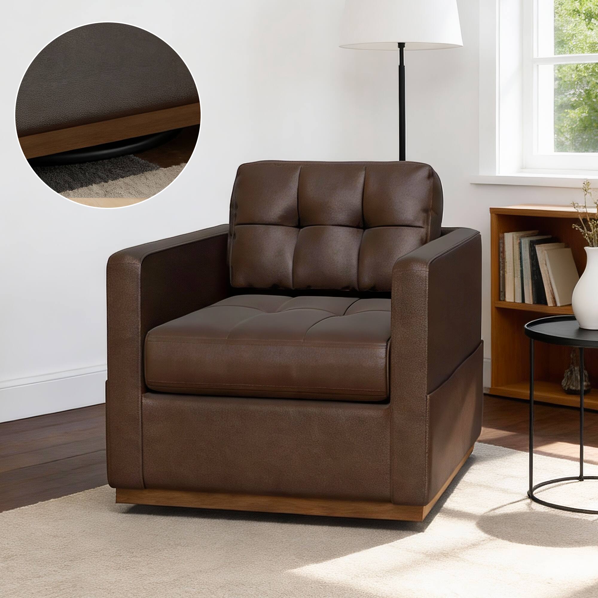 Alt View 4. KERDOM - Upholstered Swivel Armchair For Tall People, Deep Seat, Modern Rotating Accent Chair Single Sofa Chair, Thicken Cushion - Coffee.