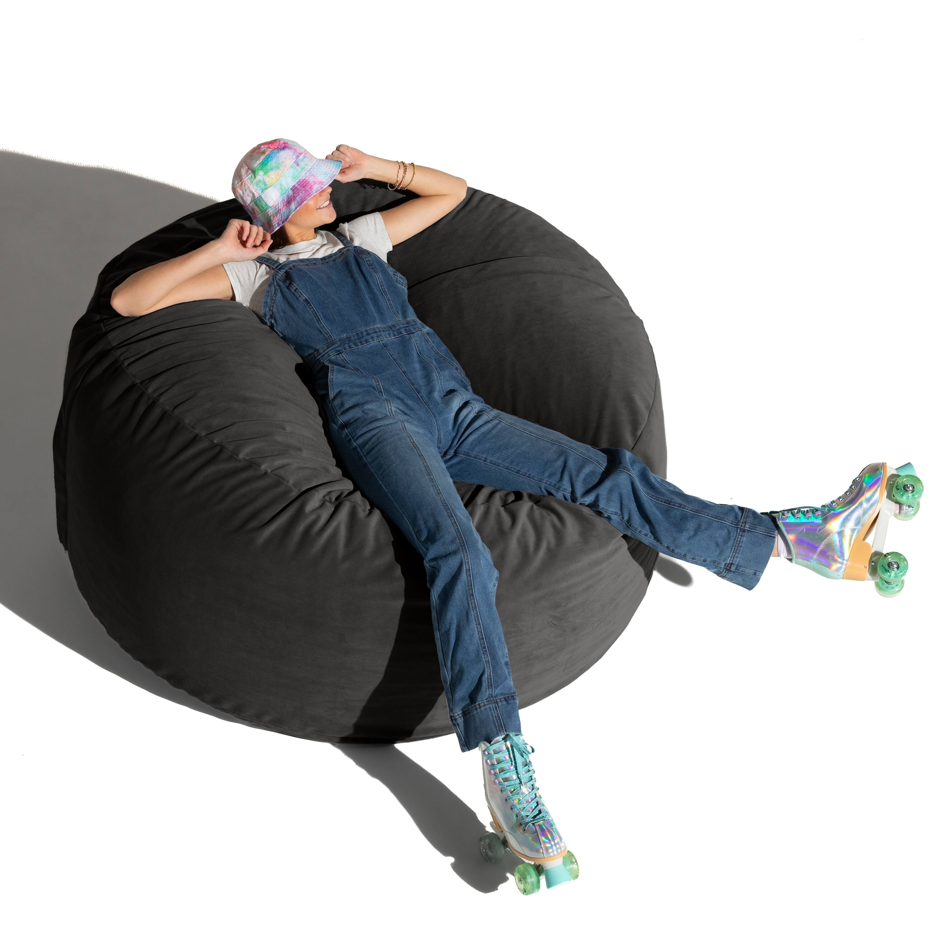 Left. Jaxx - Jaxx 5 Foot Saxx - Large Round Bean Bag Chair for Adults - Lush Velvet Black - Lush Velvet Black.