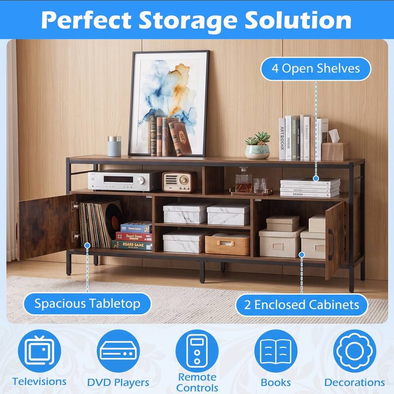 Perfect Storage Solution

4 Open Shelves

ARTROONX
HAXON
...
535
...
INSON DESIGN
8

Spacious Tabletop

2 Enclosed Cabinets

Televisions
DVD Players
Remote Controls
Books
Decorations