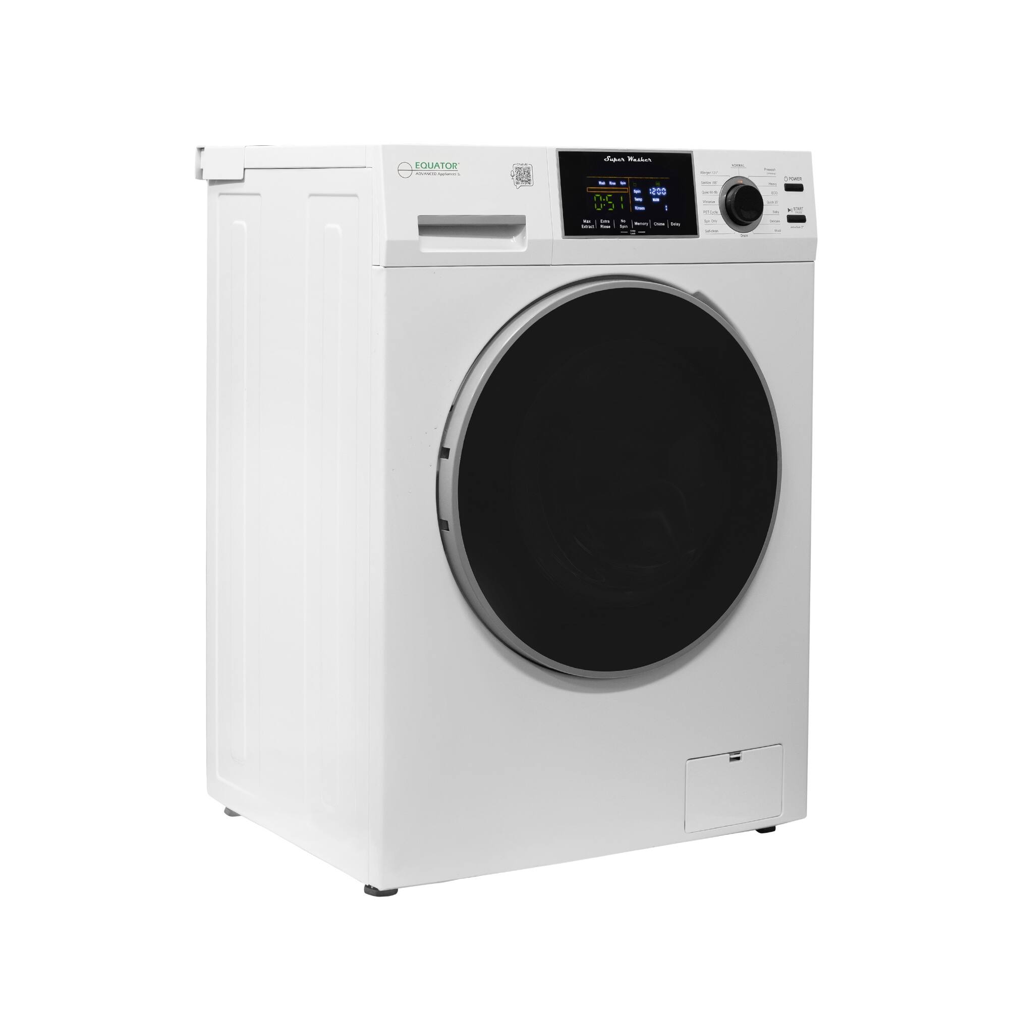 Back. Equator - Equator EW 826 Compact Washer 1.62 cu. ft. / 15lbs Sanitize Allergen PET CYCLE 15 Programs 110V - White.