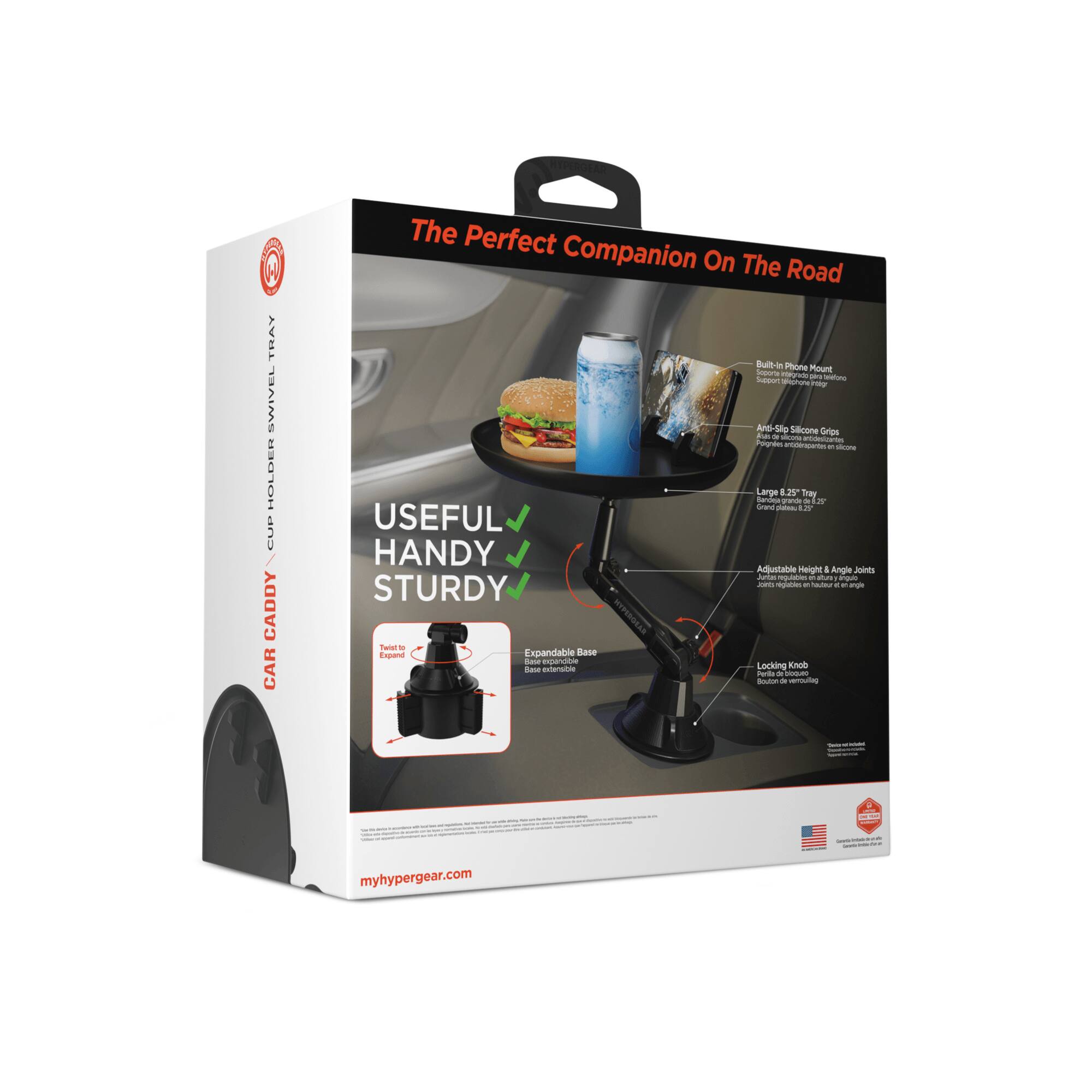 The Perfect Companion On The Road

Bult-in Phone Mount

Anti-Slip Silicone Grips

Large 8.25" Tray

Adjustable Height & Angle Joints

Expandable Base

Locking Knob

USEFUL HANDY STURDY

myhypergear.com