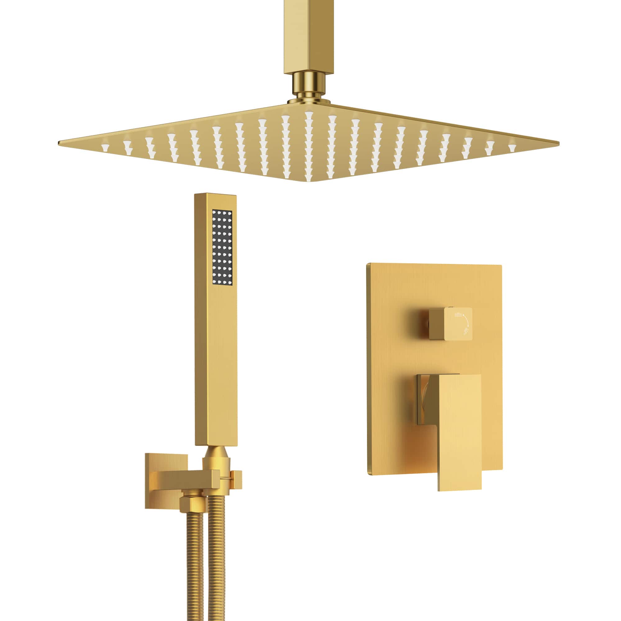 GRANDJOY - Durable 10-Inch Rainfall Shower Faucet Set, 2-Mode Handheld, Anti-Fingerprint Coating, Water-Saving Design - Brushed Gold