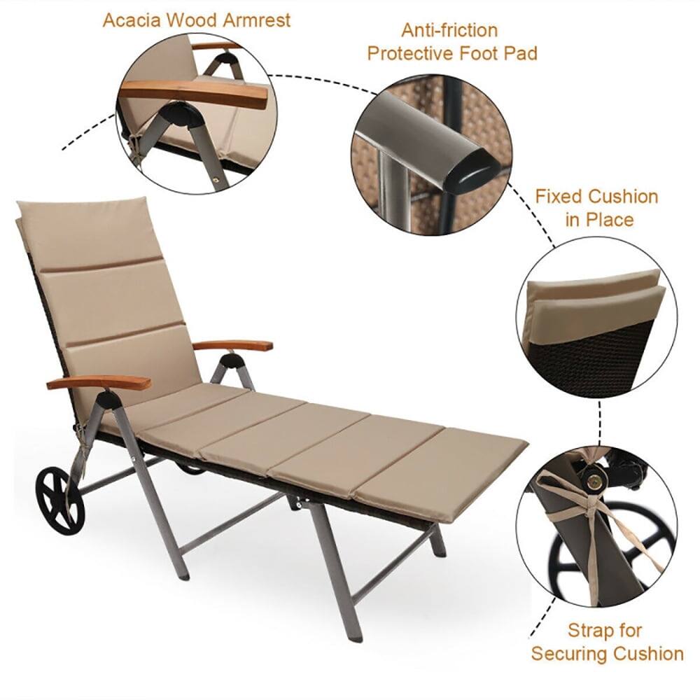 Acacia Wood Armrest  
Anti-friction Protective Foot Pad  
Fixed Cushion in Place  
Strap for Securing Cushion