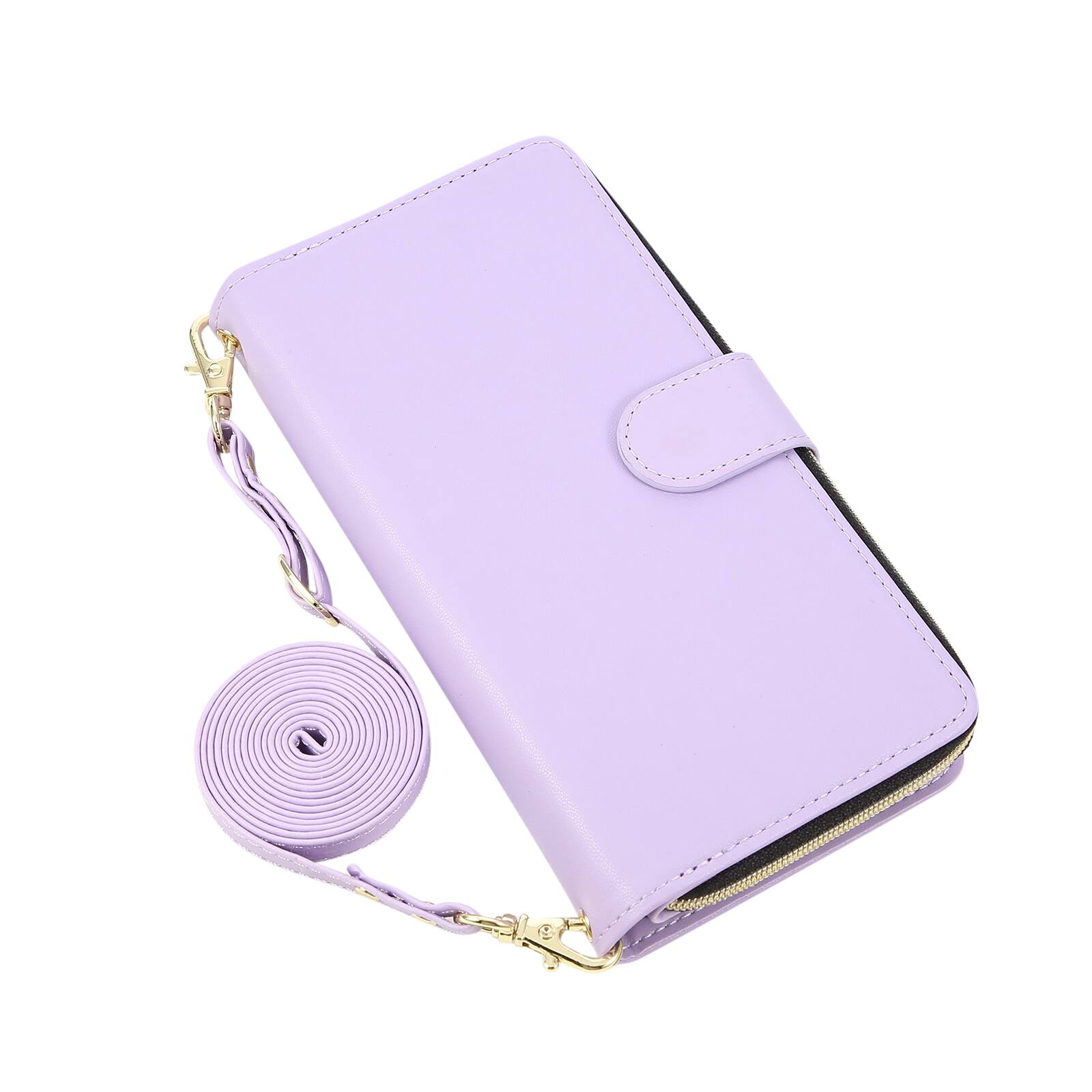 Alt View 3. Dteck - Crossbody Wallet Case for Apple iPhone 17 Pro Max, Shockproof Zipper Pocket PU Leather Folio Cover with 9 Card Slots - Purple.