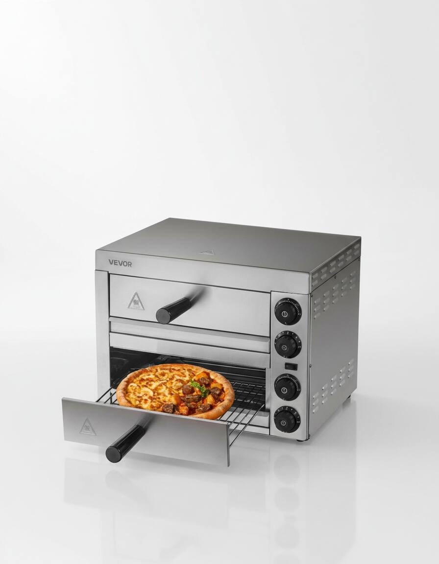 Alt View 5. Forest'nSky - 12-Inch 1700W Countertop Pizza Oven, Commercial Grade with Precise Temp Control & 60-Min Timer, Even Heat - Silver.