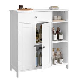 Songmics Home - Floor Storage Cabinet, Cabinet with Doors, 3 Open Compartments, Adjustable Shelves, 11.8 x 29.5 x 31.5 Inches - Cloud White