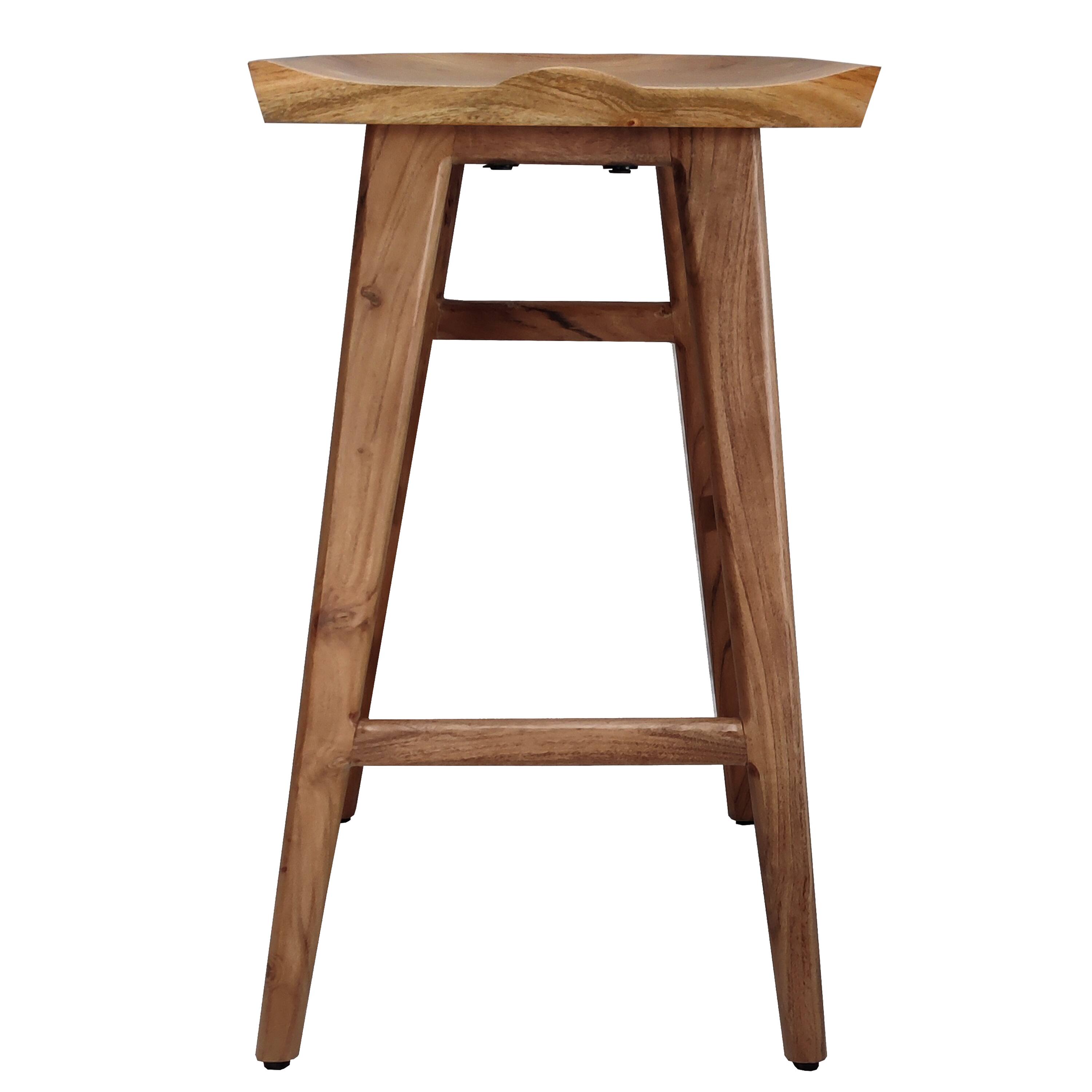 Alt View 4. Manhattan Lane - Tisa 29 Inch Backless Barstool, Handcrafted Saddle Seat in Acacia Wood - Natural Brown.