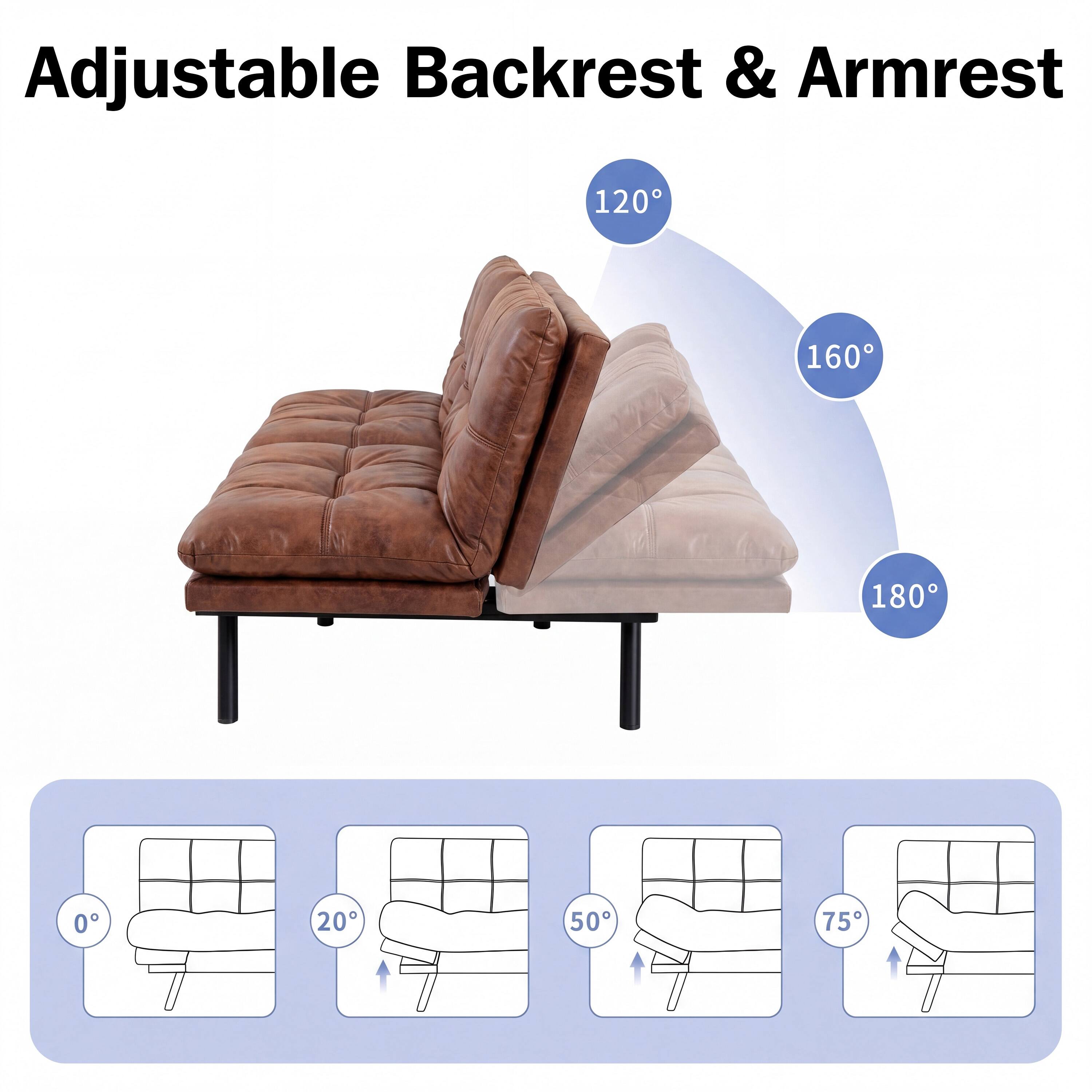 Adjustable Backrest & Armrest

120°
160°
180°
0°
20°
50°
75°