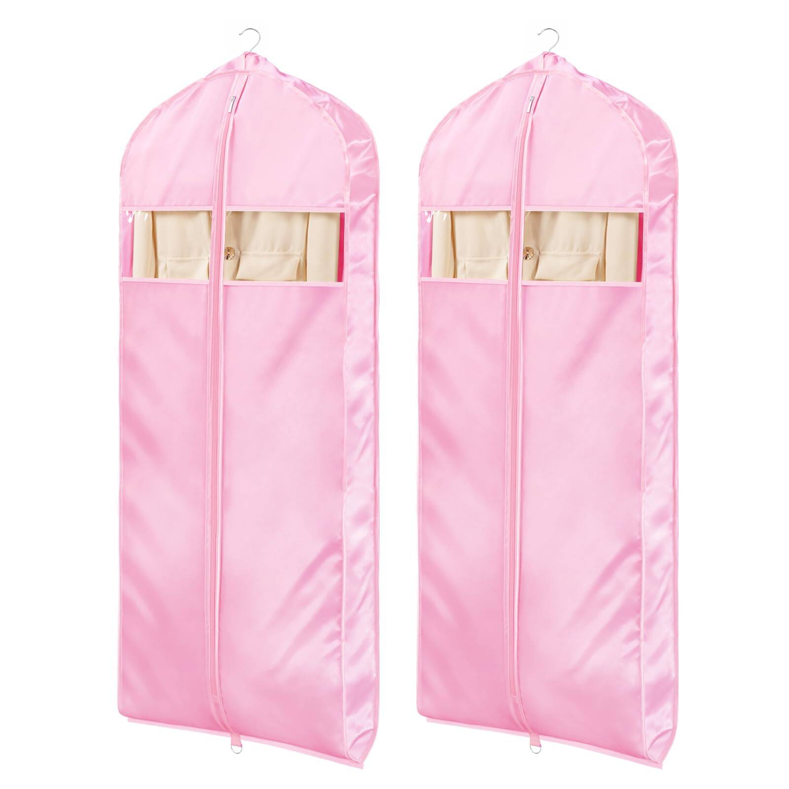 NICHOLAS KLEIN - Super Soft Satin Garment Bags For Hanging Clothes Zippered Dress Cover With Gussets Breathable - Pink 24"X60"-2pcs