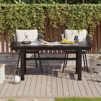 Front. Famapy - HDPE Outdoor Dining Table with Umbrella Hole & Cap - Solid Panel Patio Table for Garden, Backyard, Poolside - Black.