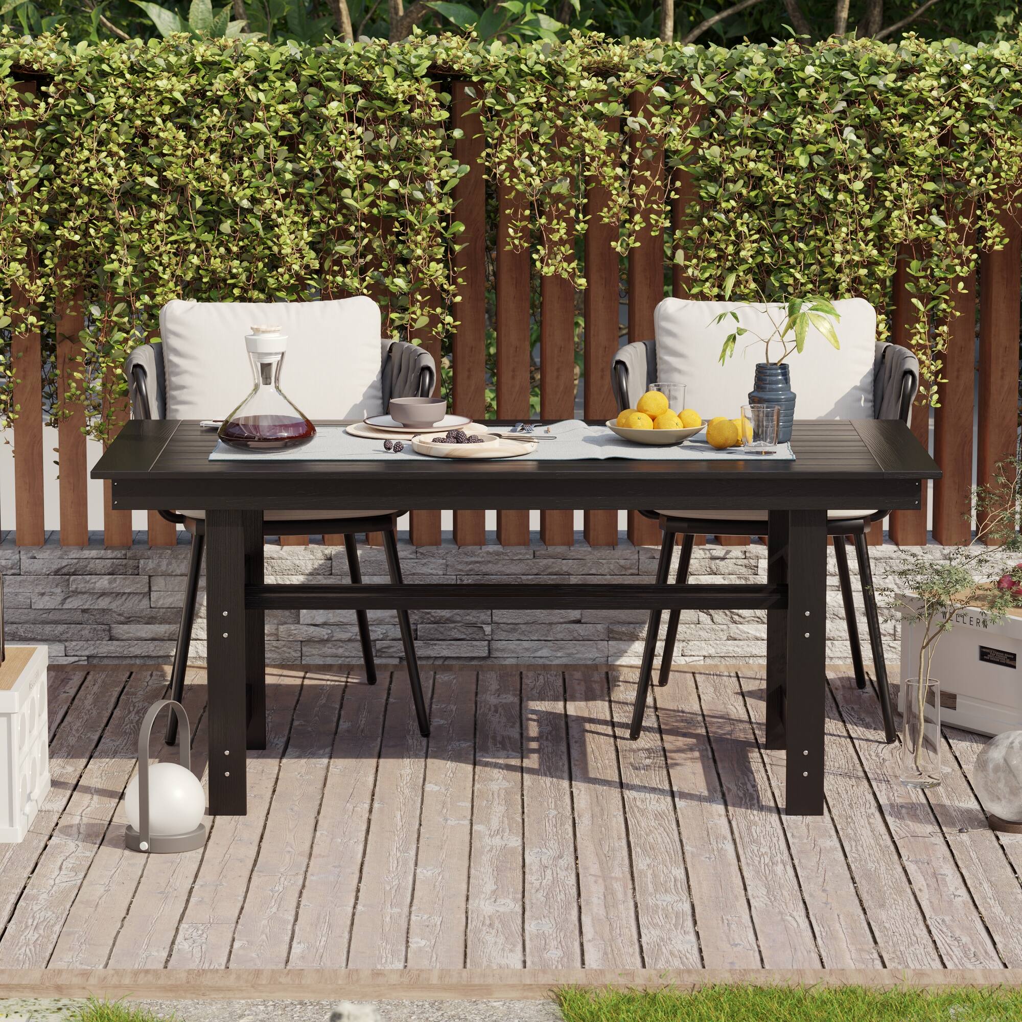 Front. Famapy - HDPE Outdoor Dining Table with Umbrella Hole & Cap - Solid Panel Patio Table for Garden, Backyard, Poolside - Black.