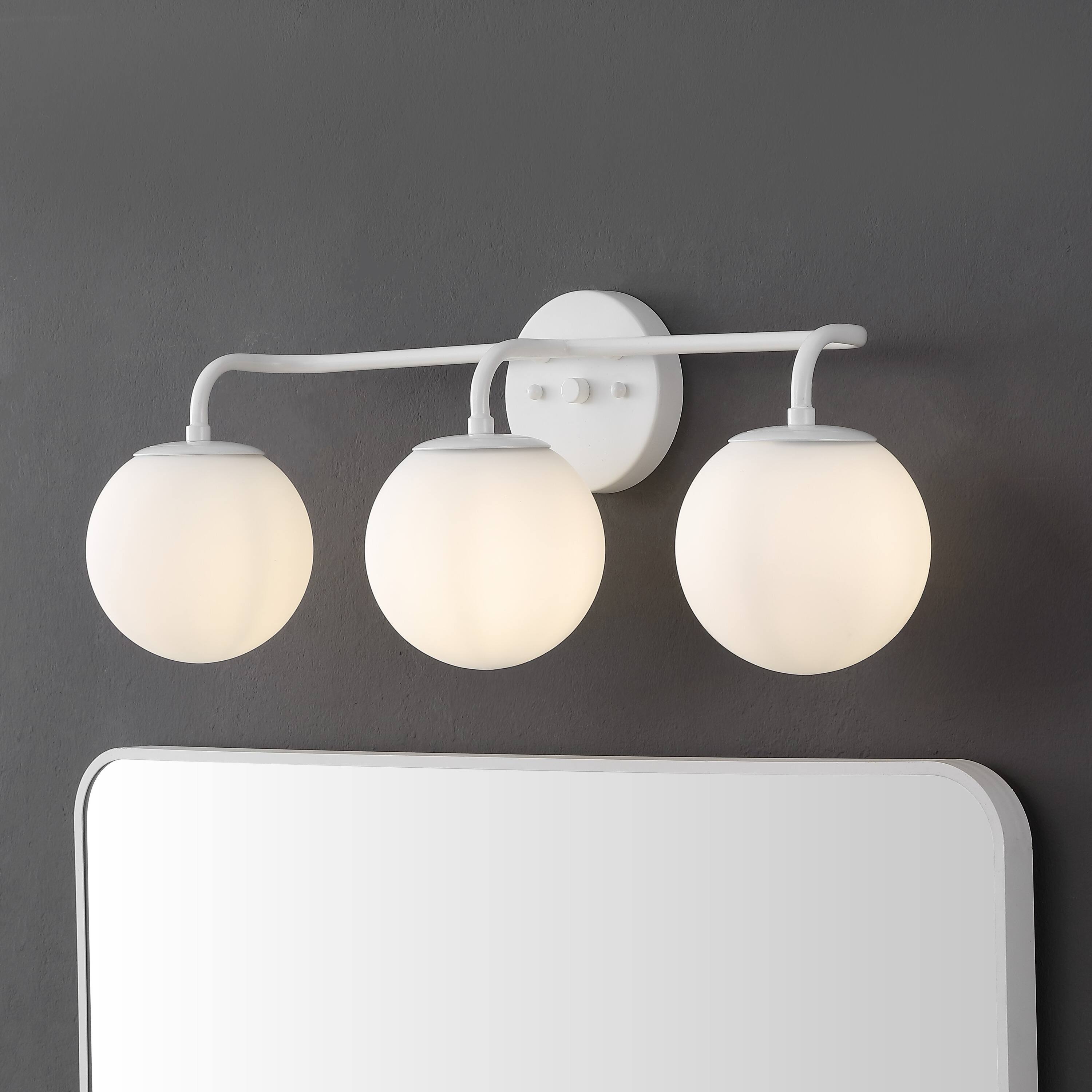 Alt View 1. Jonathan Y - Louis Parisian Globe 25" 3-Light Metal/Frosted Glass Modern Contemporary LED Vanity Light, White - White.