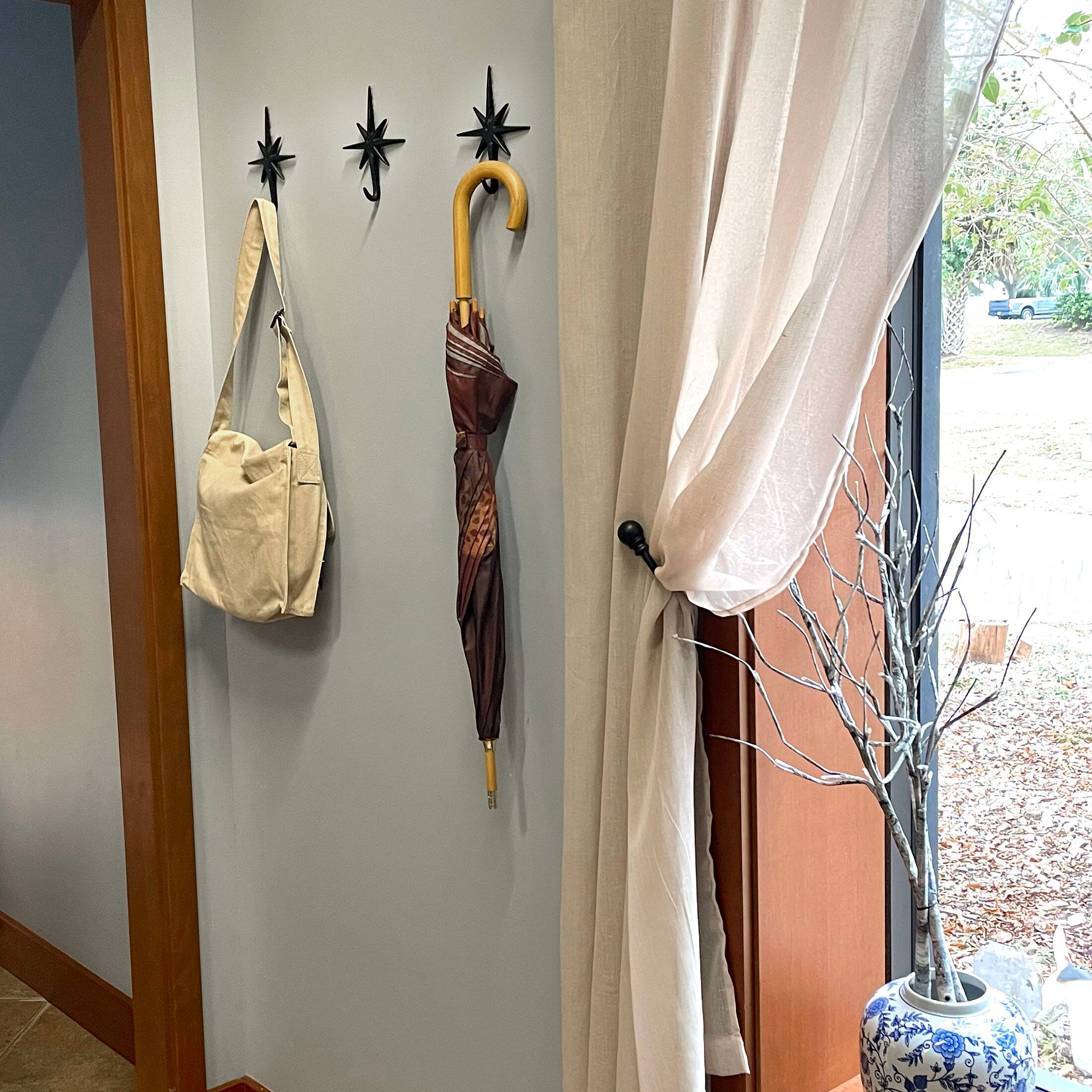 Alt View 4. Zeckos - Set of 3 Black Finish Cast Iron Atomic Starburst Wall Hooks - Black.