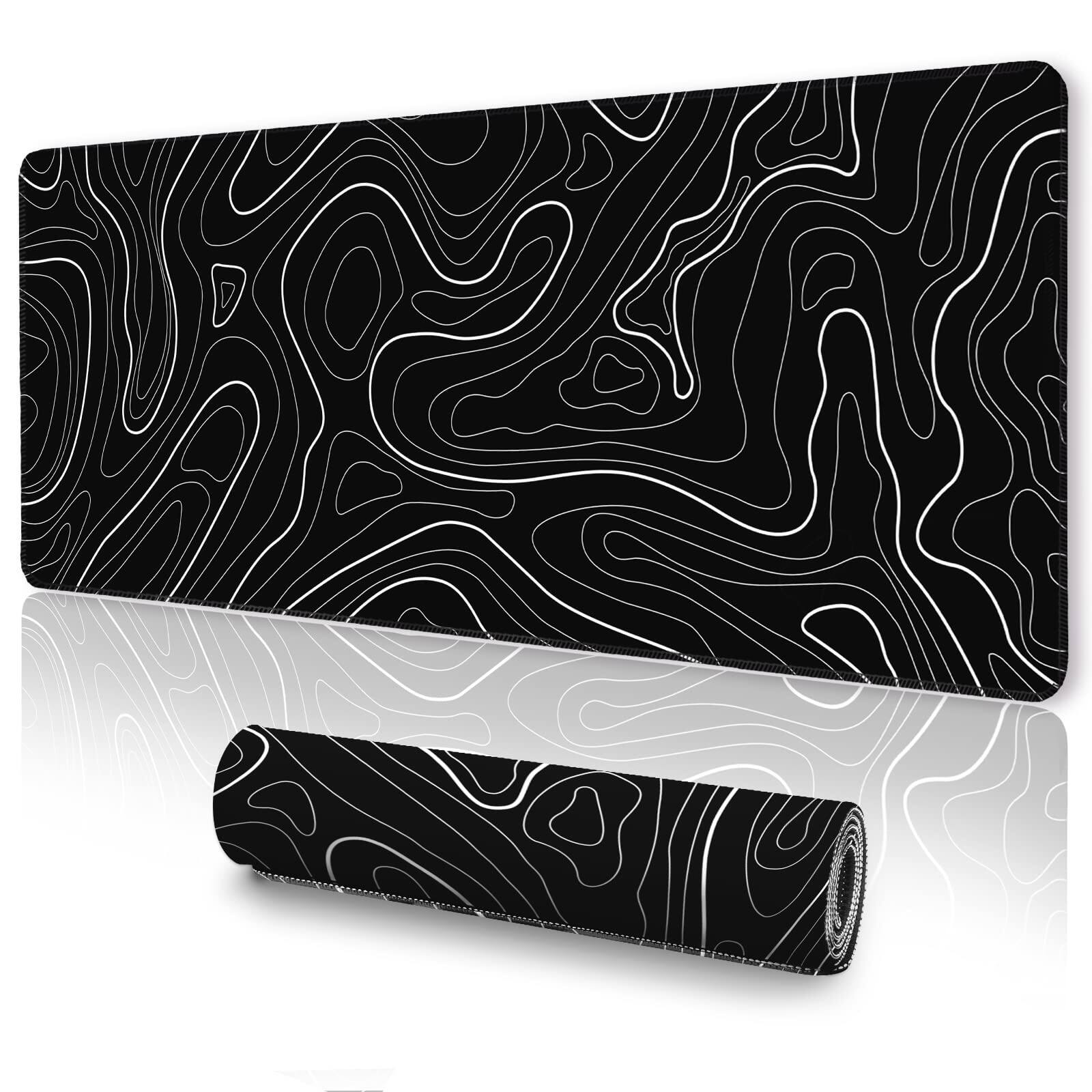Comfort Essence - White Topographic Mouse Pad Xxxl - Giant Full Desk Gaming Mat Huge For Ultimate Battlestation & Room Setup - Topographic Black-15.72 x 35.3''
