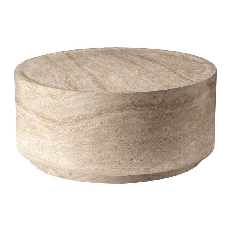 LeisureMod - Terra Modern Round Fiberstone Coffee Side Table Accent Center Table for Indoor Outdoor - Travertine