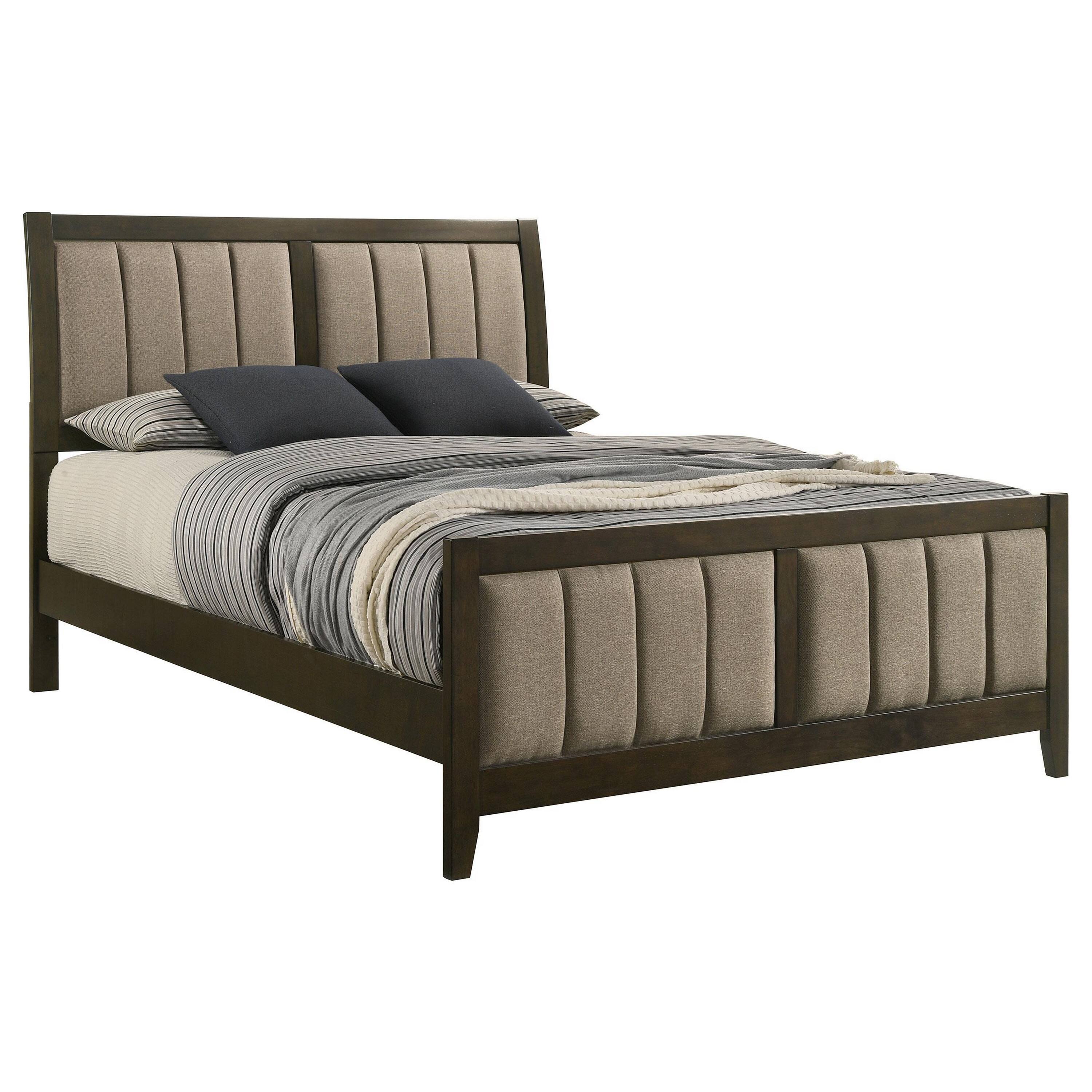 Alt View 1. Manhattan Lane - Wily Queen Size Bed, Channel Tufted Upholstered Headboard - Dark Cocoa Brown, Brown.