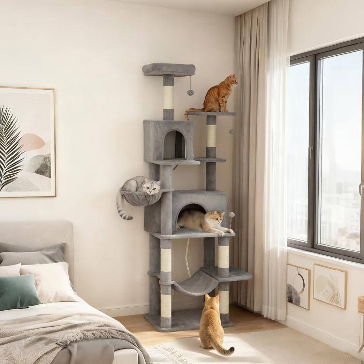 Alt View 1. PULUZ - Multi-Level Cat Tower, 80 inch Tall Cat Tree, with 2 Condos, 2 Hammocks, 6 Sisal Scratching Posts.