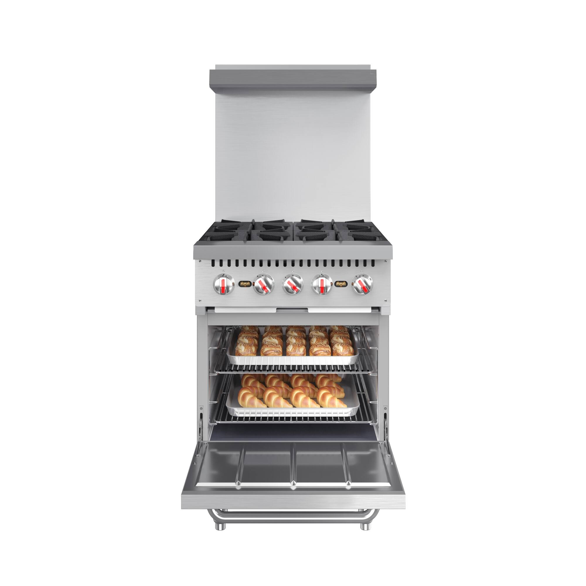 Angle. Koolmore - 24 in. 4 Burner Commercial Natural Gas Range with Oven in Stainless-Steel (KM-CR24-NG) - Stainless Steel.