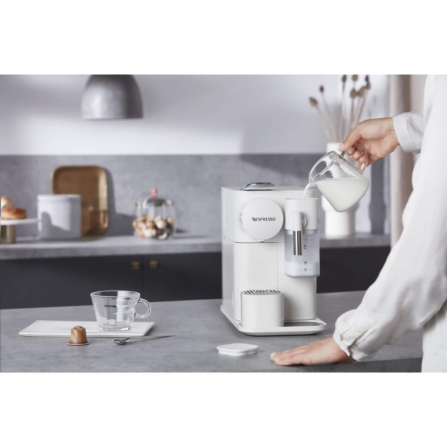 Alt View 13. Nespresso - Lattissima One Single Serve Coffee Machine in White - Black.