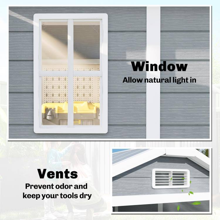 Window  
Allow natural light in

Vents  
Prevent odor and keep your tools dry