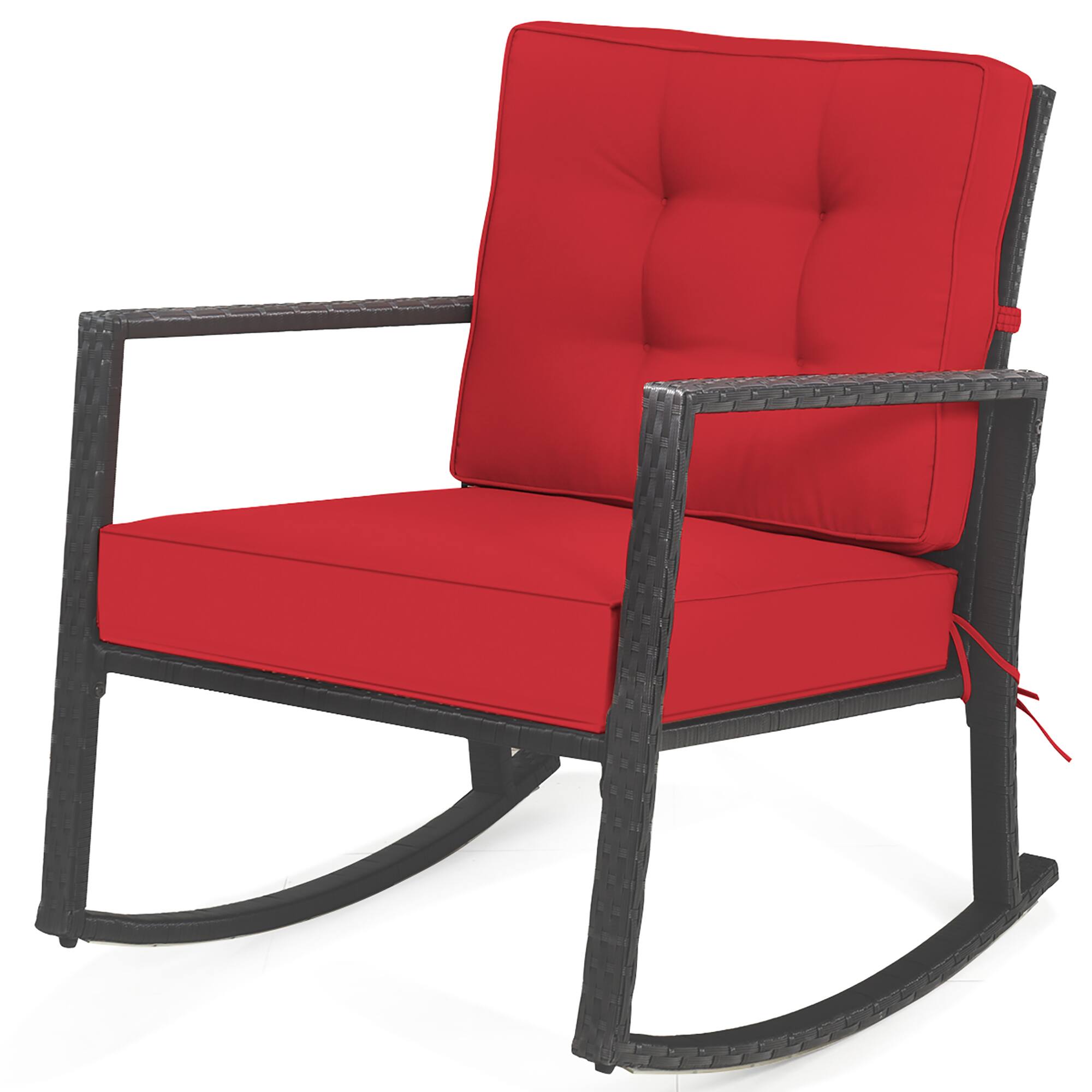 Alt View 7. Costway - Costway Patio Rattan Rocker Chair Outdoor Glider Wicker Rocking Chair Cushion Lawn - red/black.