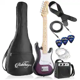 Ashthorpe - 30-in Electric Guitar Package with Amplifier - Beginner Starter Kit - Purple