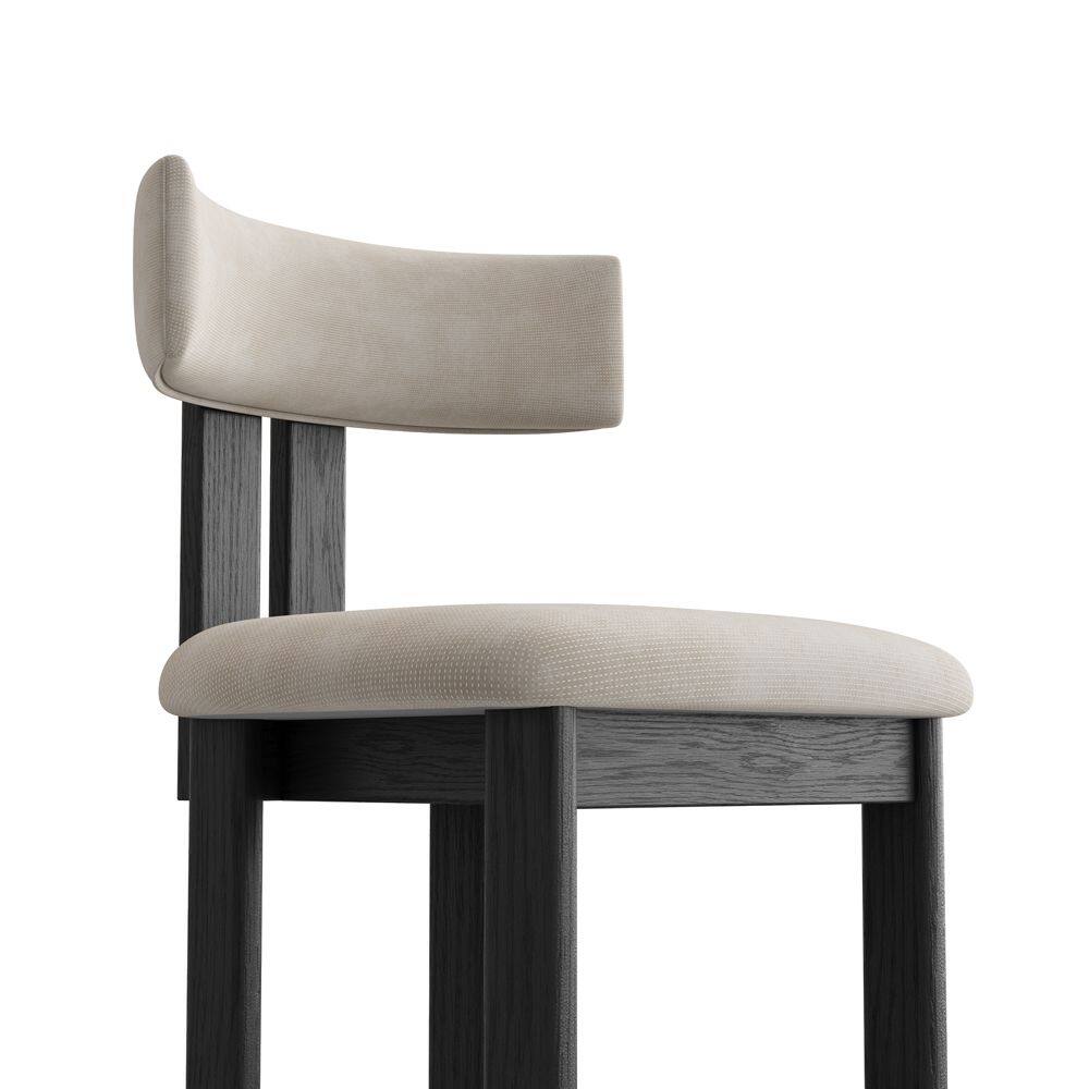 Alt View 1. POVISON - 26" Fully Assembled Mid-Century Modern Counter Height Bar Stools Set of 2, Cotton Linen Beige & Black - Beige & Black Cotton Linen.